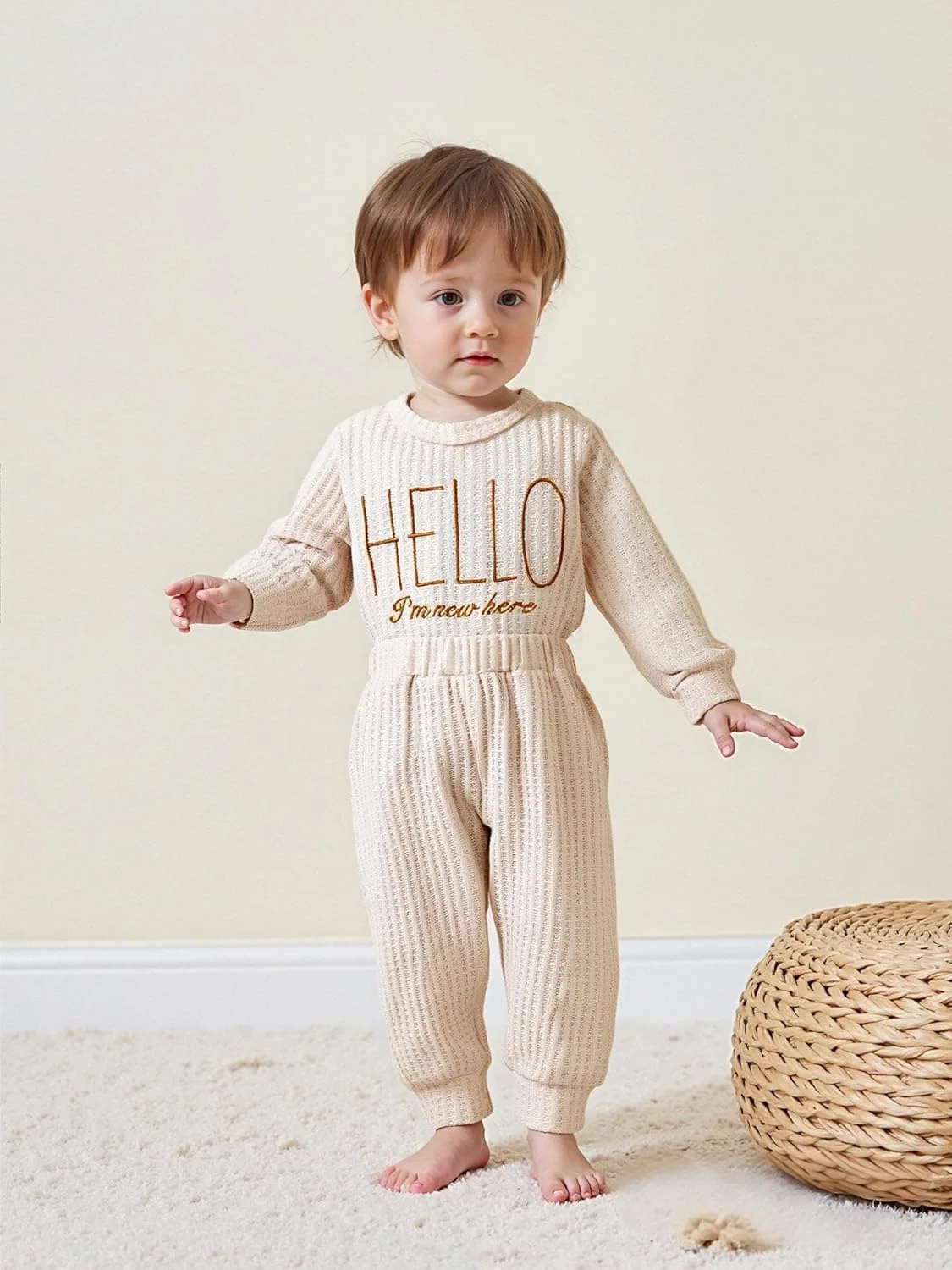 لباس نوزادی پسرانه رنوتمی، رامپر، شلوار و کلاه، مناسب فصل پاییز و زمستان، ست لباس بدو تولد، هدیه