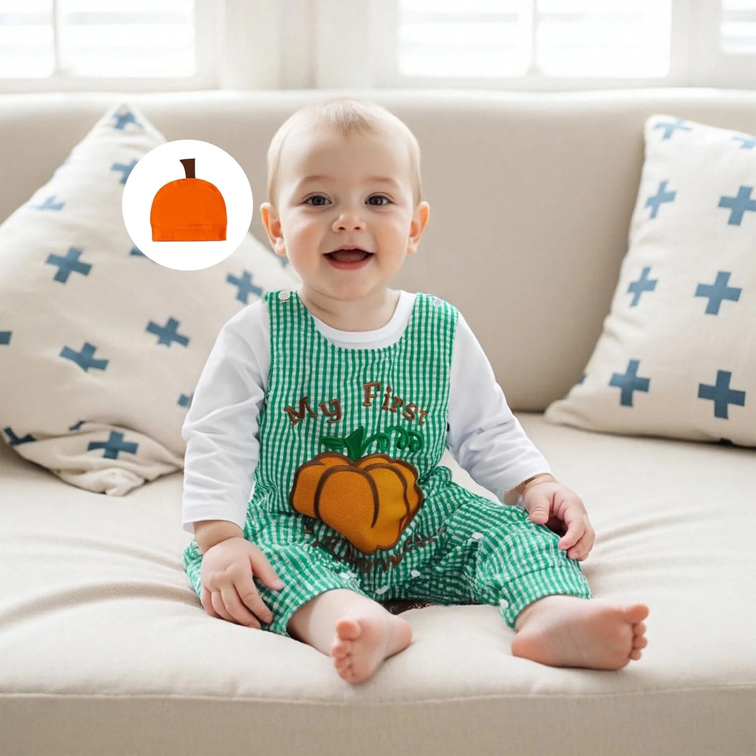 ست لباس سه تکه پسرانه برای اولین هالووین، شامل رامپر آستین بلند، شلوار و کلاه، مناسب پاییز و زمستان