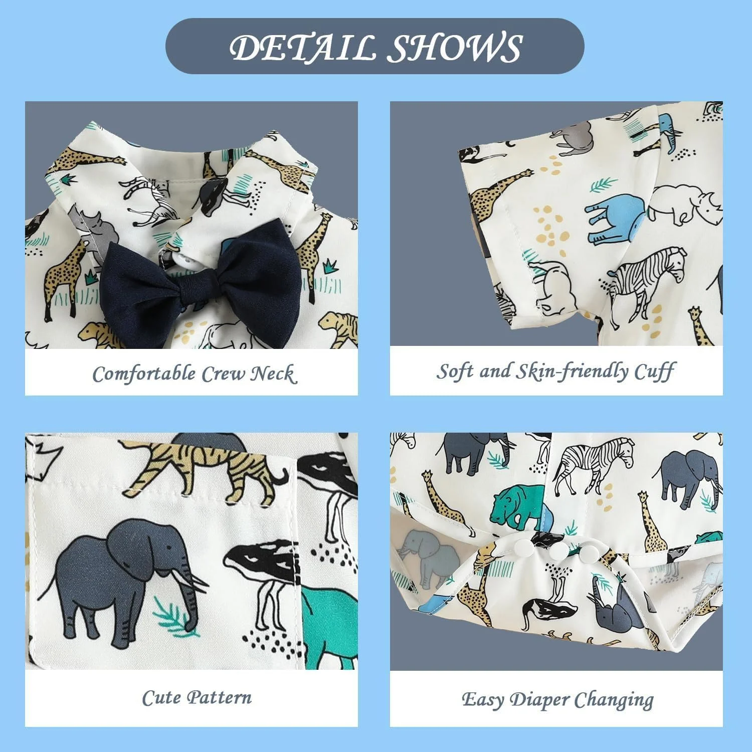 لباس نوزاد پسر، ست شیک و بامزه کوسه، مناسب جشن تولد یک سالگی، شامل ساس بند و پاپیون، مناسب نوزادان 0-3، 3-6، 6-9، 12-18 ماهه، مناسب بهار، تابستان و پاییز