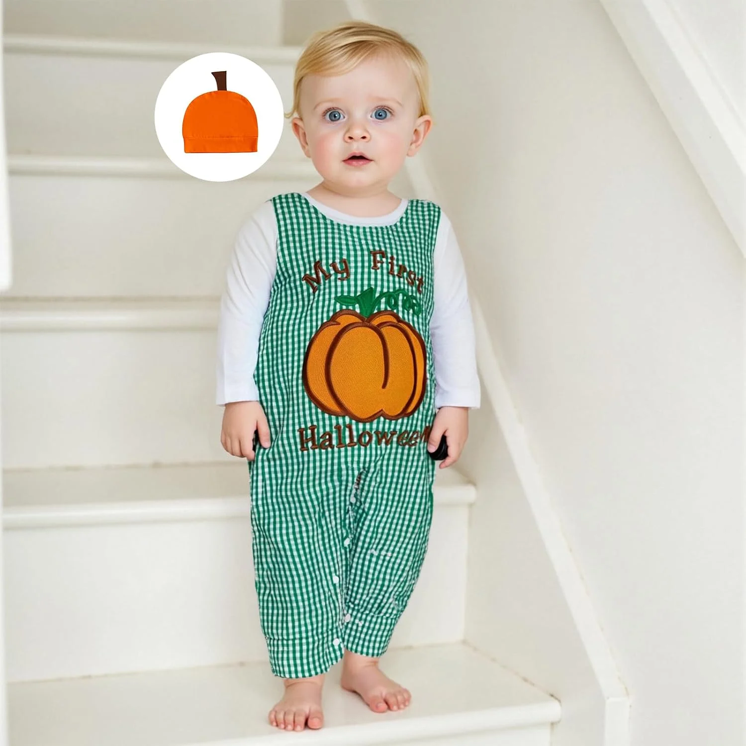 ست لباس سه تکه پسرانه برای اولین هالووین، شامل رامپر آستین بلند، شلوار و کلاه، مناسب پاییز و زمستان