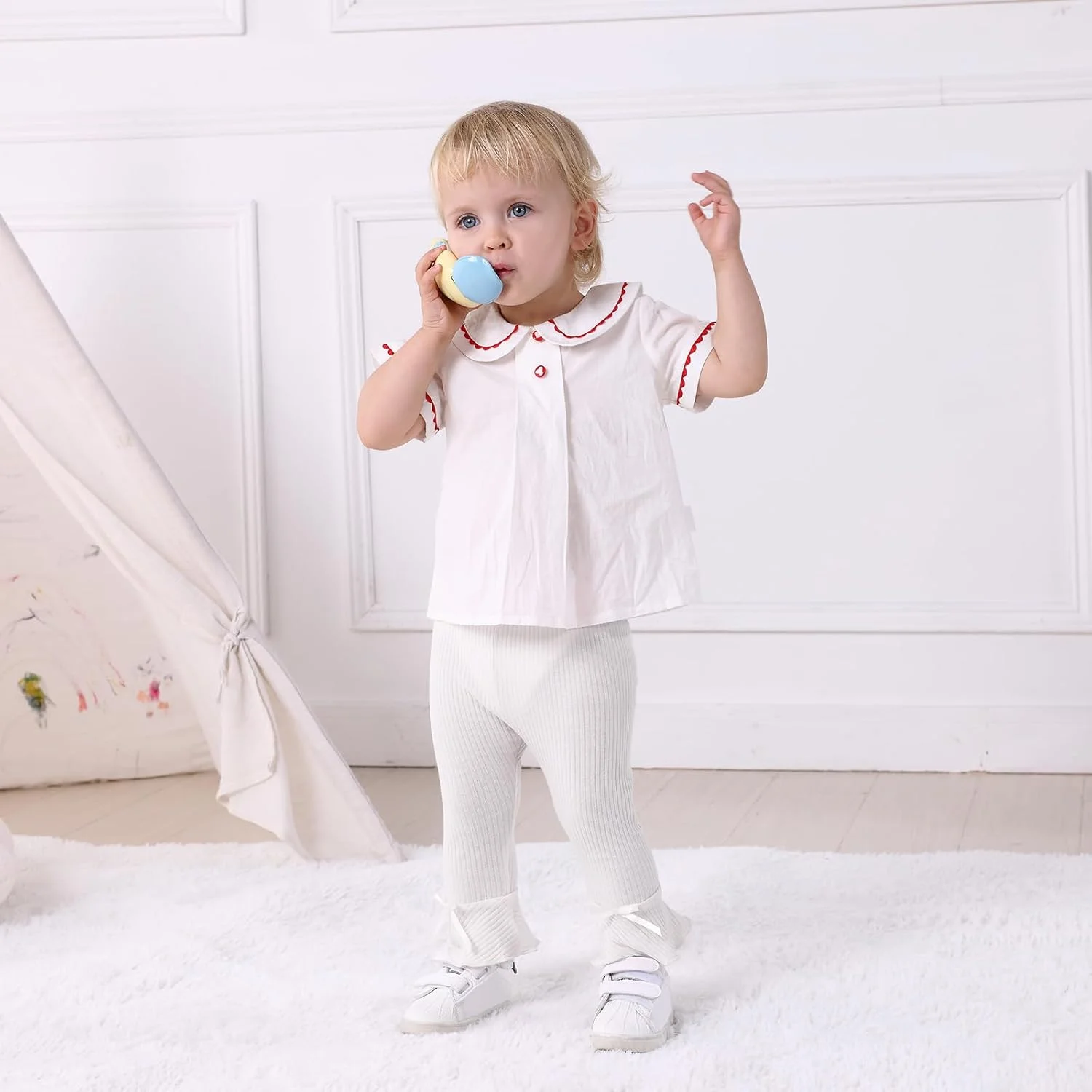 دریم باس: ست ۵ عددی شلوار دخترانه، شلوار کبریتی ساده با تزیین توری، ساق پنبه ای نوزادی، شلوار جاگر نوزاد