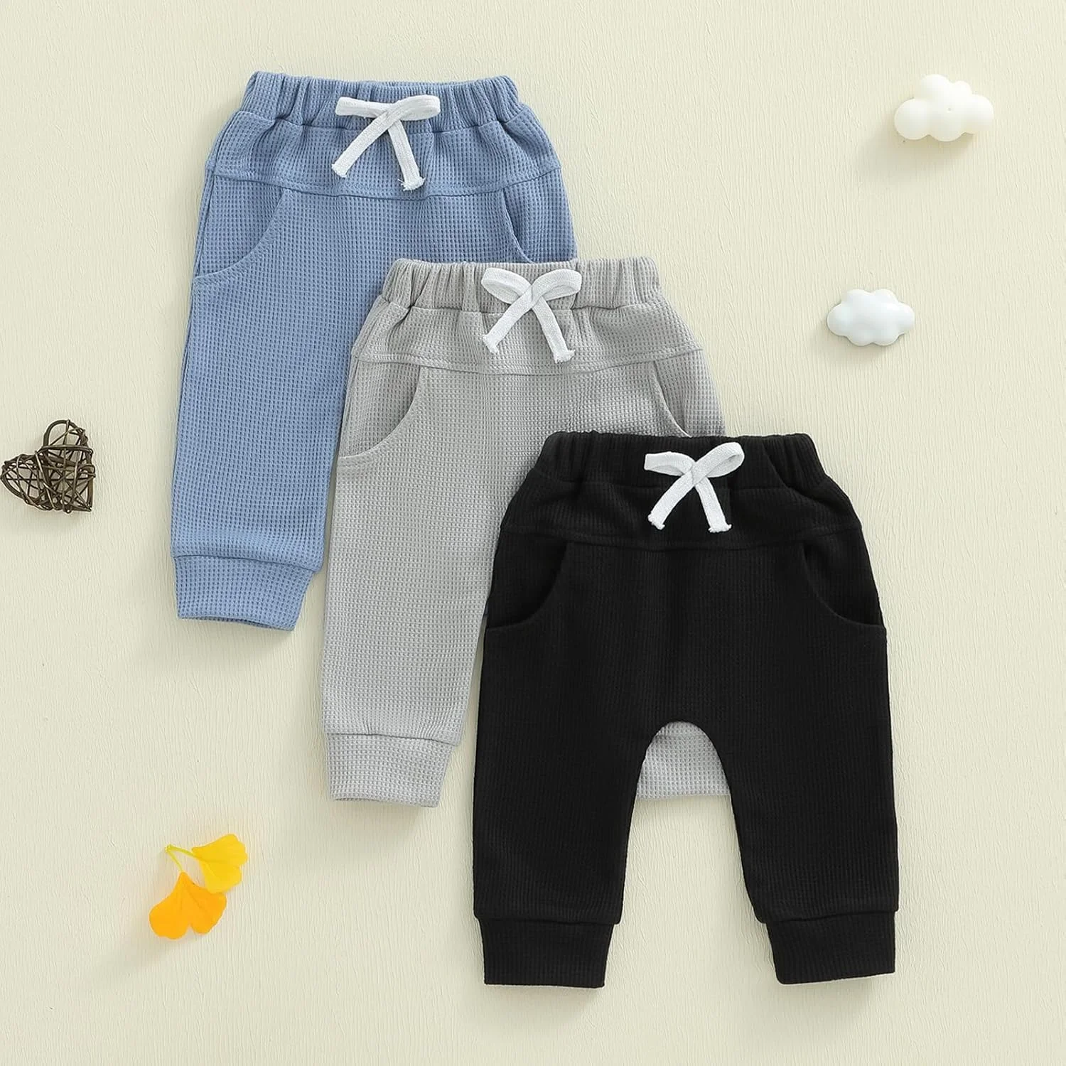 شلوار گرمکن بچه گانه پسرانه با کمر کشی، 3 عدد شلوار بلند رنگ ثابت، شلوار گرم زمستانی، شلوار بچه گانه اسپرت، لباس ورزشی برای پسر بچه ها