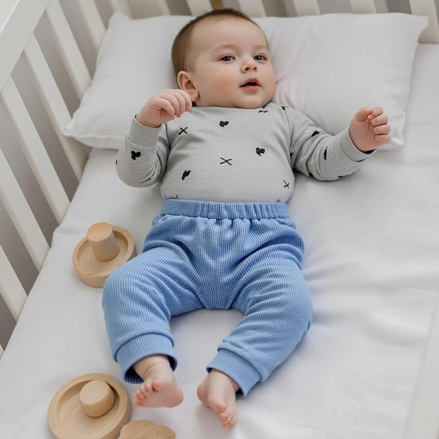 شلوار نوزادی پسرانه، ست 2 عددی جاگر، کمر کشی، رنگ ثابت یا راه راه، پایین کش بافتی، لباس بهاره پاییزه زمستانه 0-3 سال