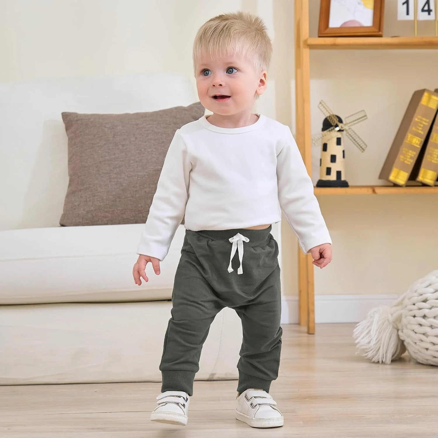 ست 2 عددی شلوار پسرانه بچه گانه، شلوار جاگر کودک نوپا، شلوار گرم کودک پسر، ساق های نوزادی پایه و راحت