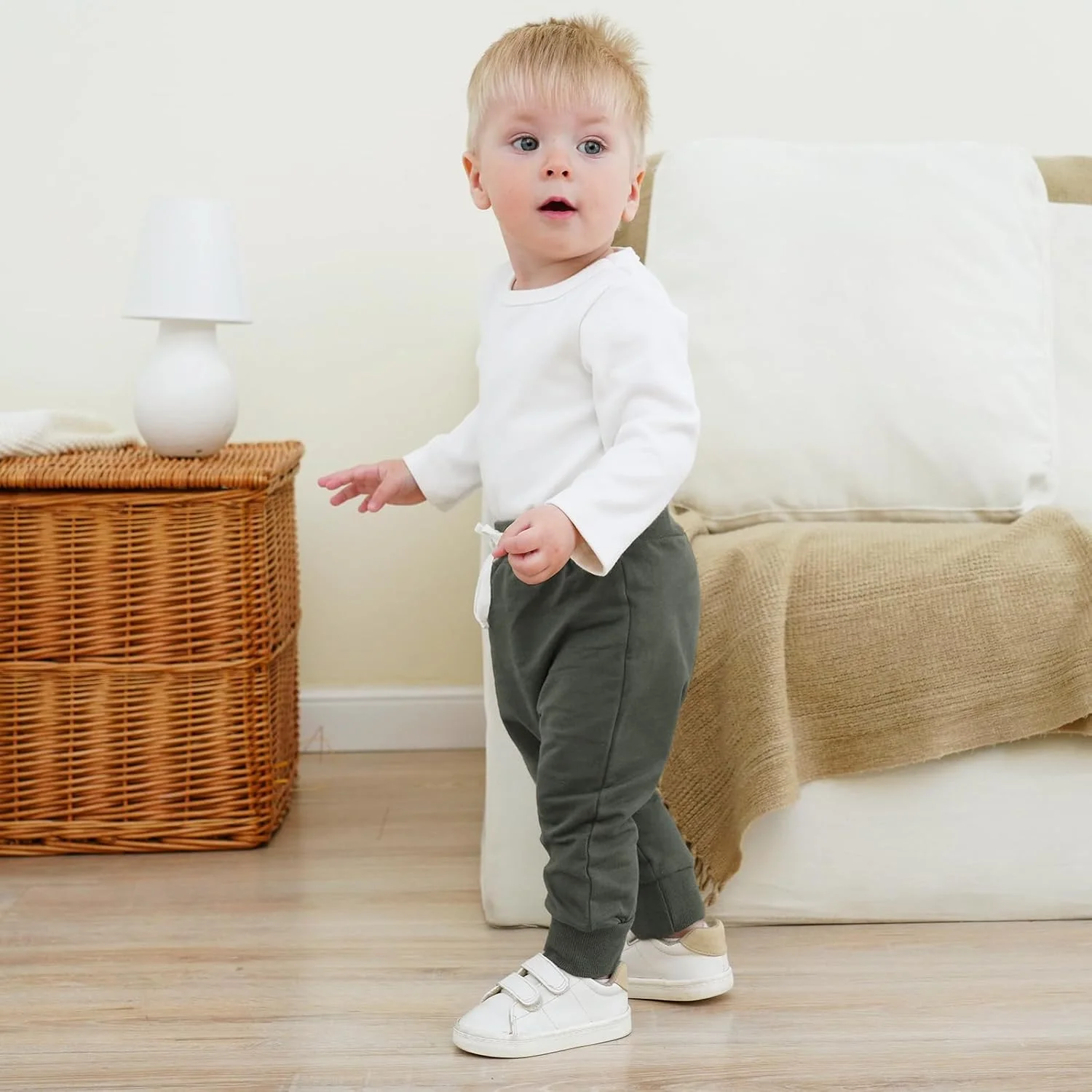 ست 2 عددی شلوار پسرانه بچه گانه، شلوار جاگر کودک نوپا، شلوار گرم کودک پسر، ساق های نوزادی پایه و راحت