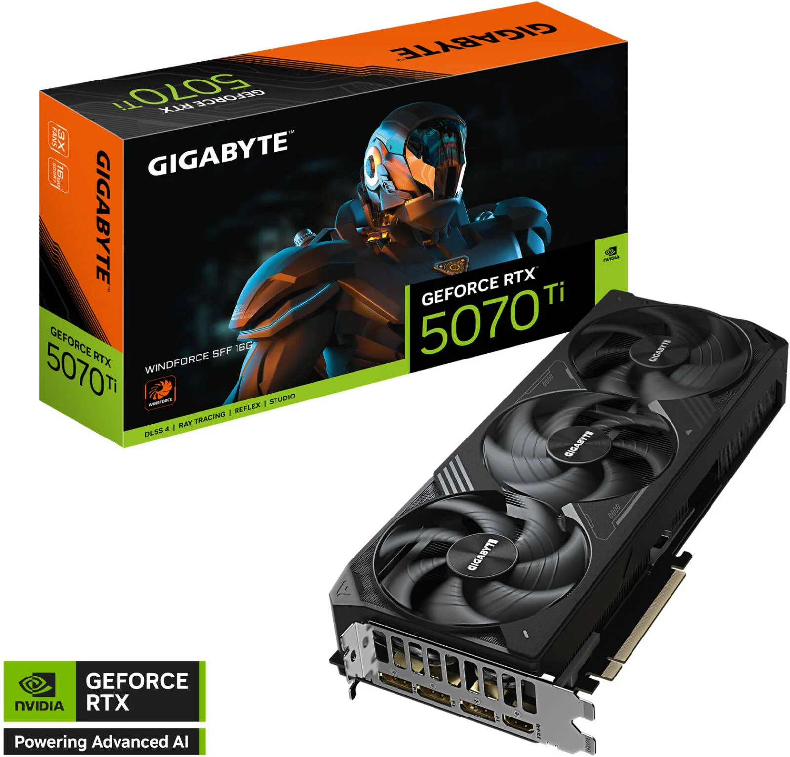 کارت گرافیک GIGABYTE GeForce RTX 5070 Ti WINDFORCE SFF، حافظه 16 گیگابایت GDDR7 256 بیتی، فرکانس هسته 2452 مگاهرتز، 8960 هسته CUDA، سرعت حافظه 28 گیگابیت بر ثانیه، PCI-Express 5.0 | GV-N507TWF3-16GD
