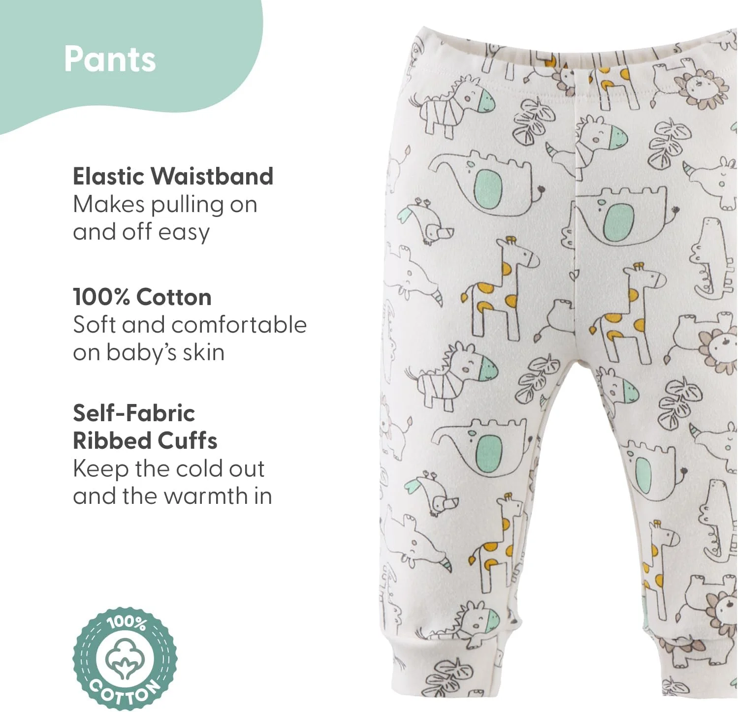 ست 5 تایی شلوار نوزادی Peanutshell برای دختران و پسران | سایز نوزادی تا 24 ماهگی | مشکی، خاکستری، سبز روشن، سافاری، ستاره