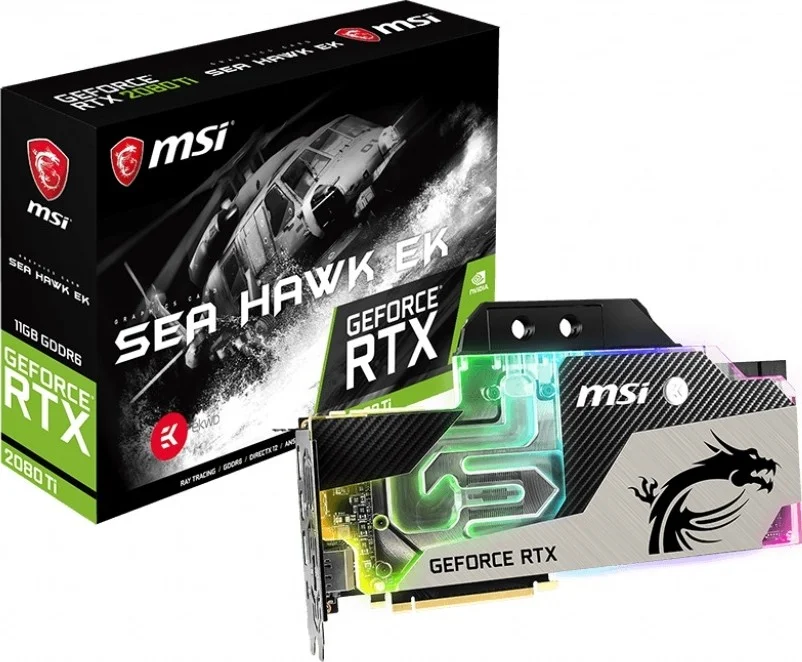 کارت گرافیک ام اس آی GeForce RTX 2080 Ti Sea Hawk EK X با 11 گیگابایت حافظه GDDR6 352 بیتی، 14 گیگابیت بر ثانیه، 1755 مگاهرتز DP/HDMI/USB-C NVIDIA | 912-V371-031