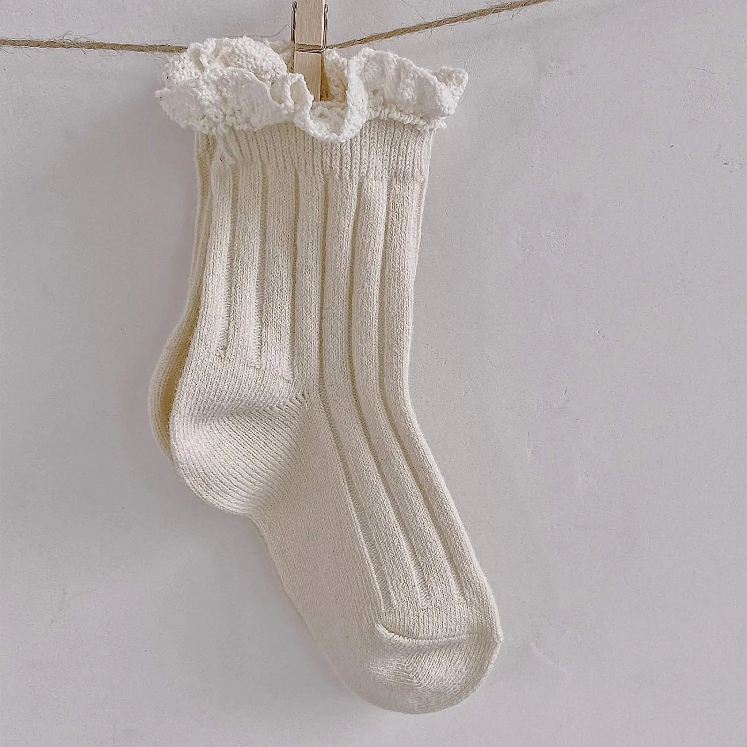 جوراب ساق کوتاه توری مچی دخترانه Ashmyova، جوراب های چین دار غیر رسمی برای کودکان نوپا، بسته 6 عددی