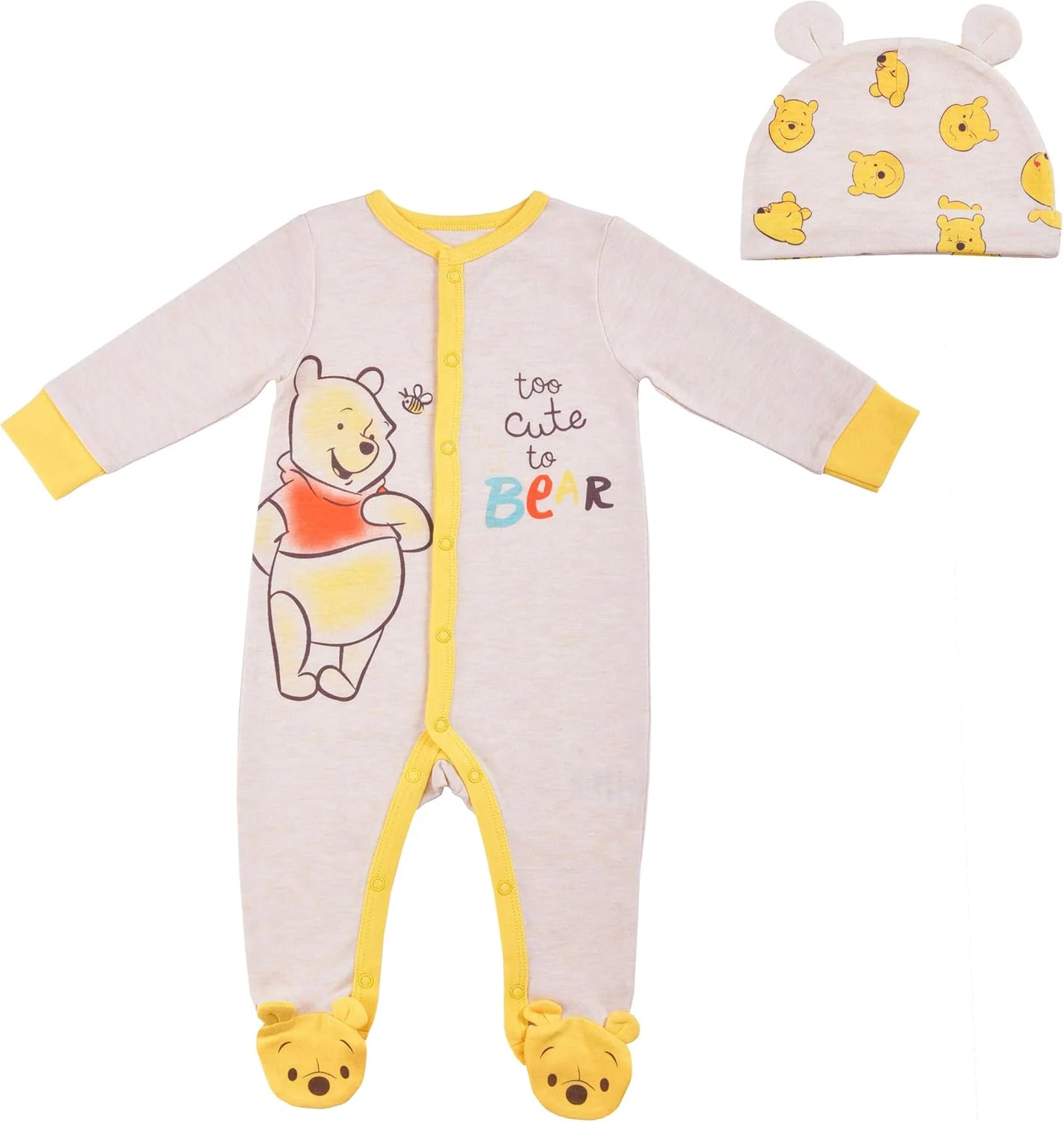 ست رامپر آستین بلند و کلاه پسرانه دیزنی وینی پو برای نوزاد زرد/بژ یا نارنجی