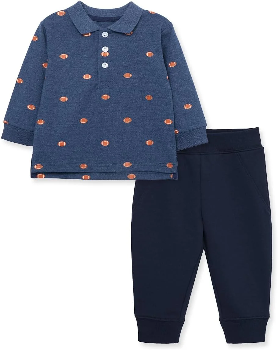 ست پیراهن پولو آستین بلند و شلوار پسرانه Little Me، سایز ۱۲ ماه تا ۴ سال