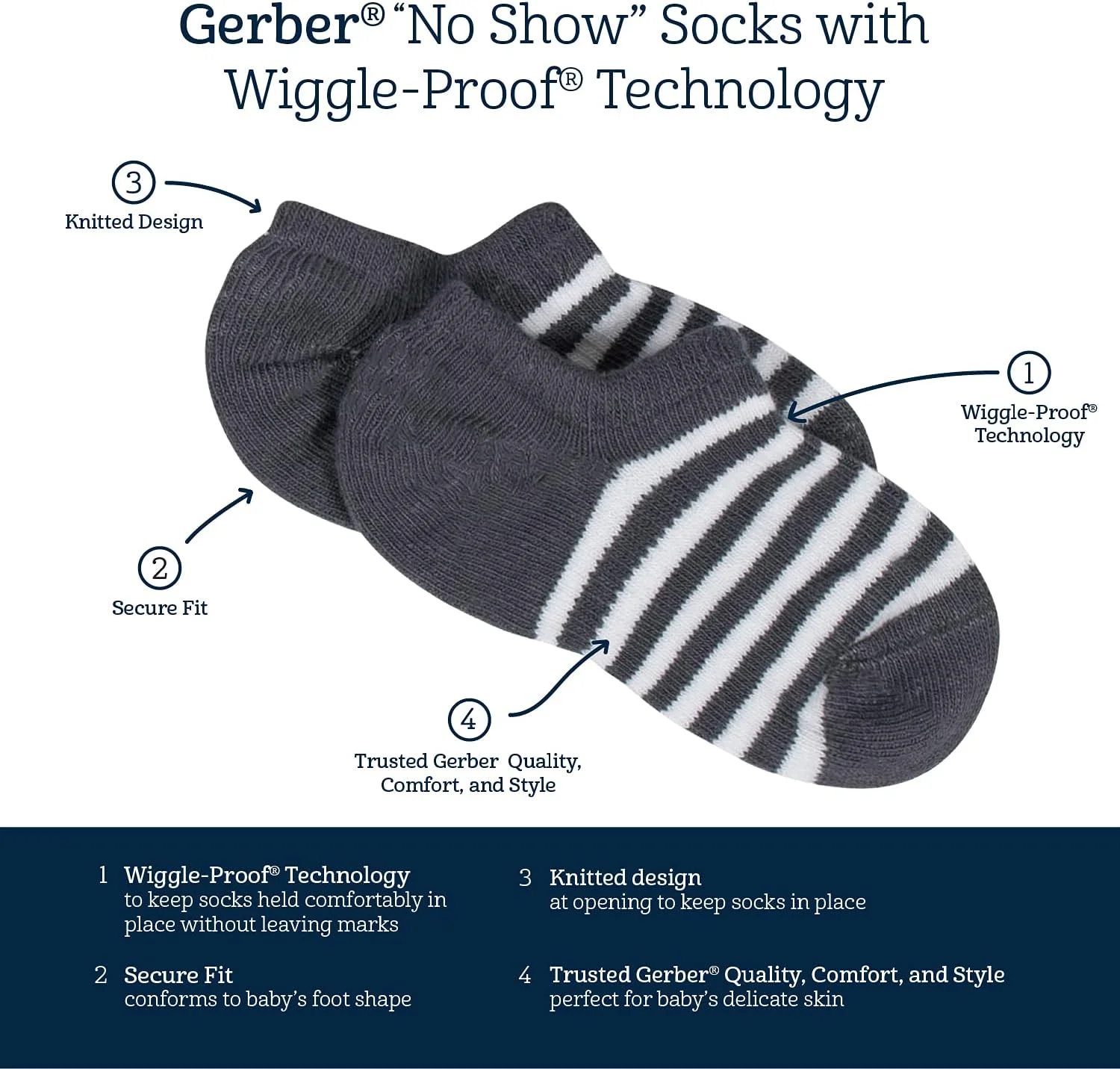 جوراب پسرانه نوزادی گربر، مدل بدون نمایش و ضد لغزش (بسته 8 عددی)