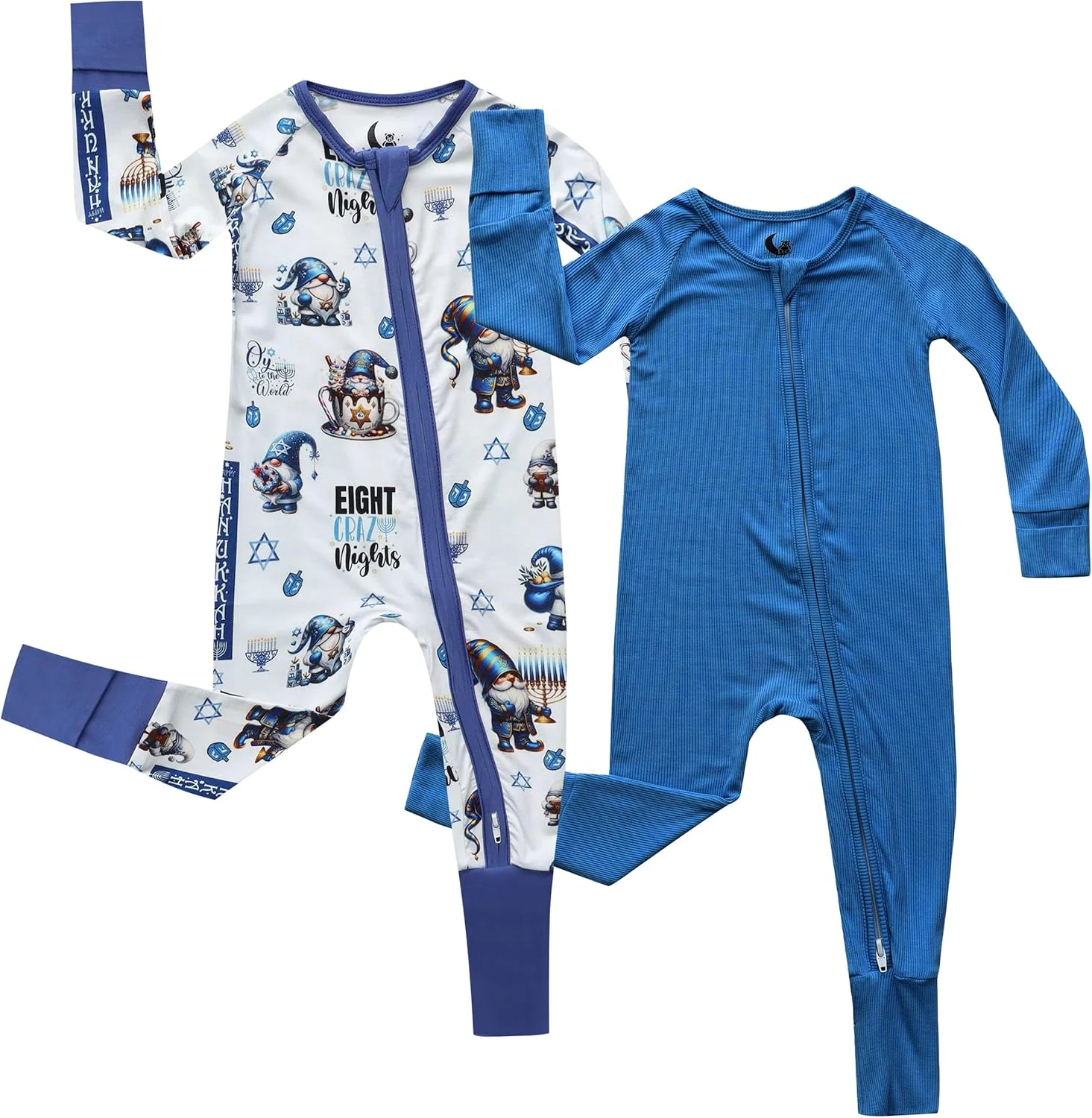 لباس خواب بامبو نوزاد کوزی بیبی | لباس سرهمی بامبو با دستکش و مچ پا، بدون جوراب، لباس خواب زیپ دار 2 عددی