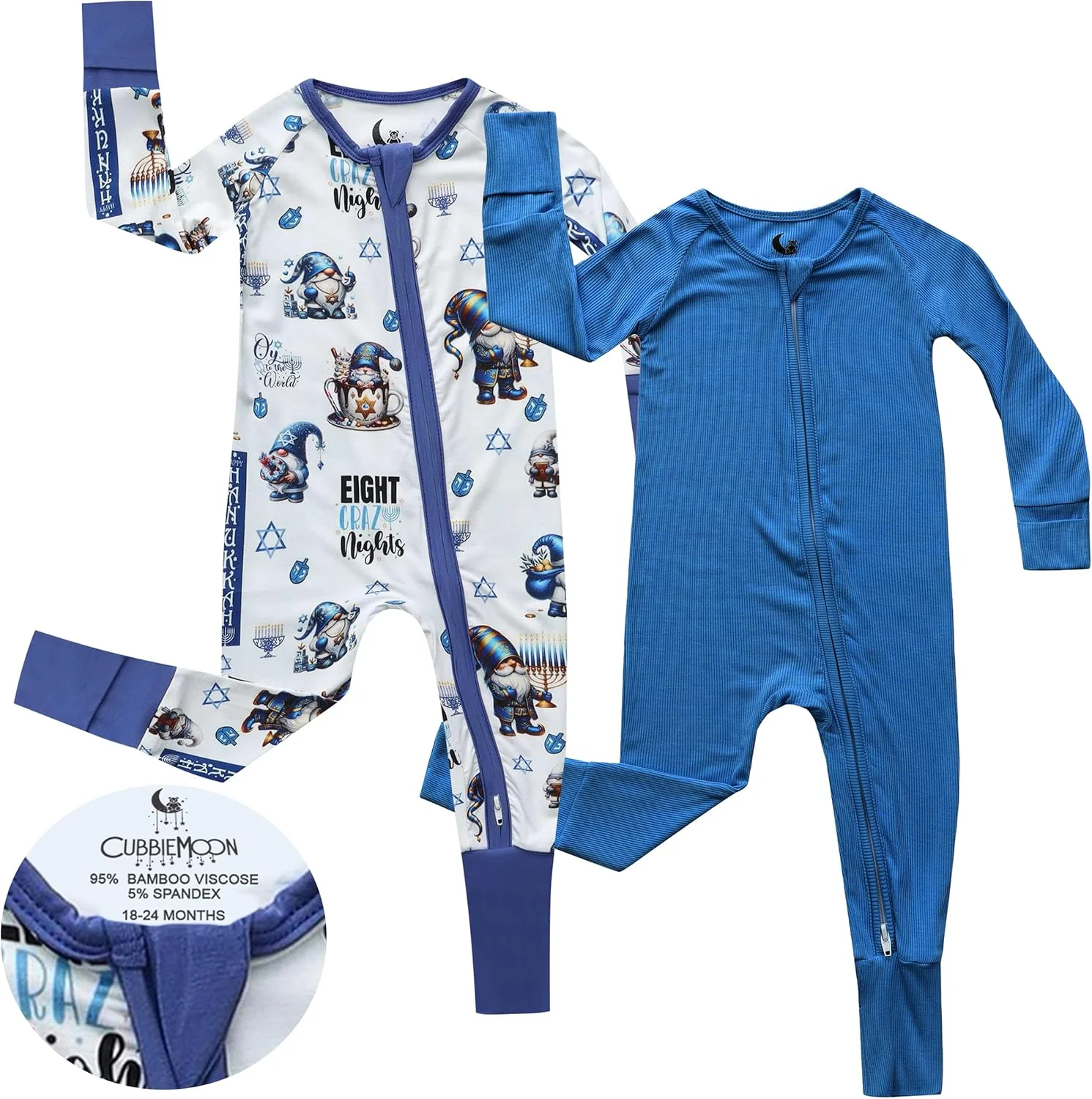 لباس خواب بامبو نوزاد کوزی بیبی | لباس سرهمی بامبو با دستکش و مچ پا، بدون جوراب، لباس خواب زیپ دار 2 عددی
