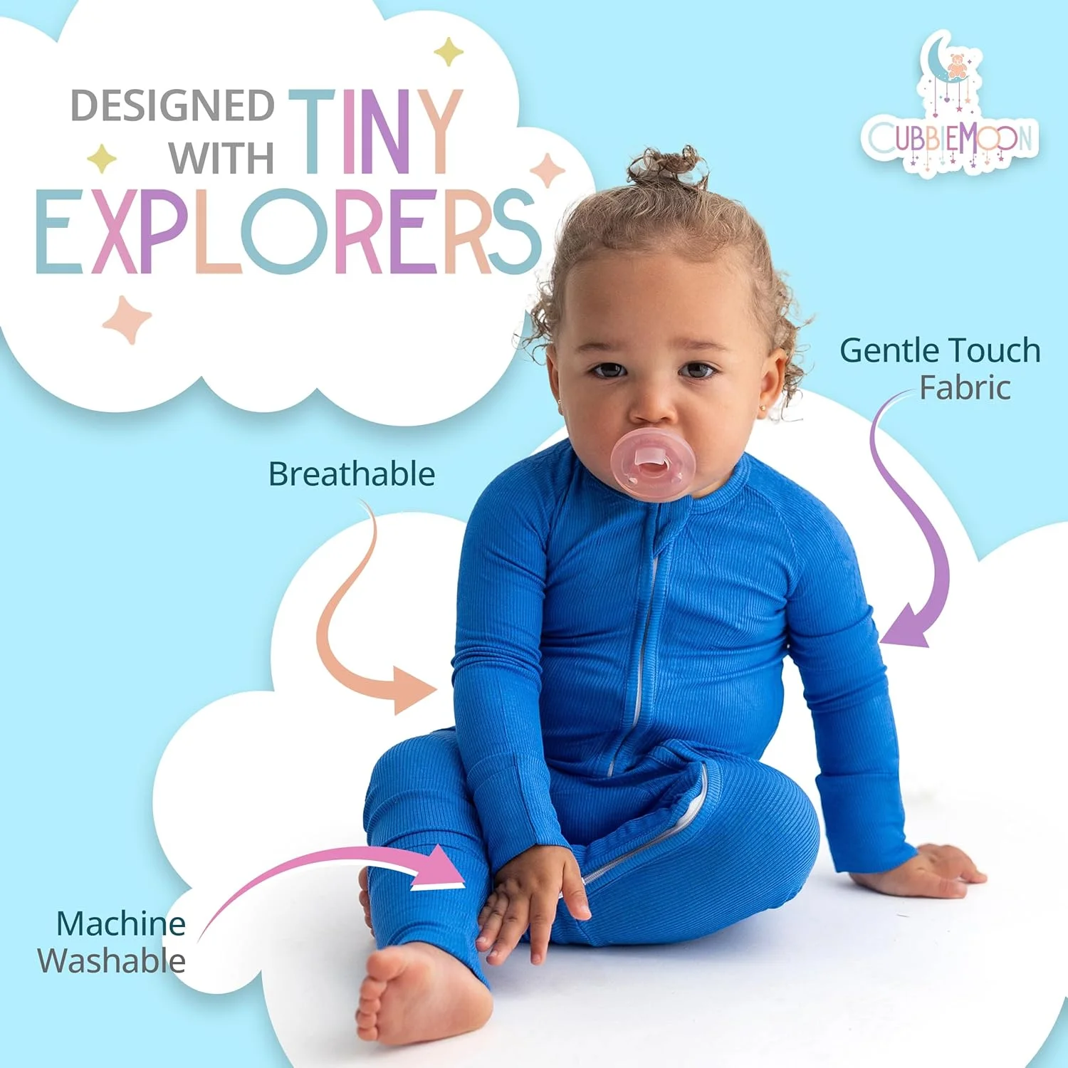 لباس خواب بامبو نوزاد کوزی بیبی | لباس سرهمی بامبو با دستکش و مچ پا، بدون جوراب، لباس خواب زیپ دار 2 عددی