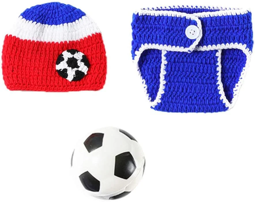 Toyvian ست لباس نوزادی، ست حمام نوزاد، 1 ست با تم فوتبال، لوازم جانبی عکاسی نوزاد، لباس کارتونی با کلاه، شلوار و جوراب، لباس نوزادی