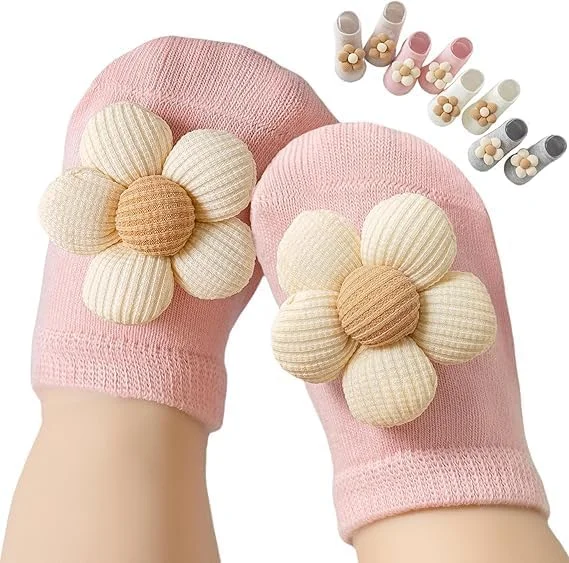 جوراب مچی نوزادی تزویق، 4 جفت جوراب مچی دخترانه، طرح گل ضد لغزش، هدیه برای نوزادان جوراب مچی نوزادی تزویق، 4 جفت جوراب مچی دخترانه، طرح گل ضد لغزش، هدیه برای نوزادان