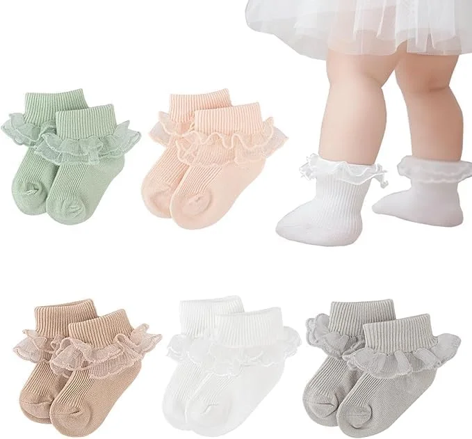 نیمساق توری چیندار دخترانه NimbusNote، جوراب مچی پنبهای لبهبرگردان برای نوزاد 6 تا 12 ماهه، جورابهای پرنسسی نرم و توریدار برای استفاده روزمره، عروسی، مهمانی (5 جفت) نیمساق توری چیندار دخترانه NimbusNote، جوراب مچی پنبهای لبهبرگردان برای نوزاد 6 تا 12 ماهه، جورابهای پرنسسی نرم و توریدار برای استفاده روزمره، عروسی، مهمانی (5 جفت)