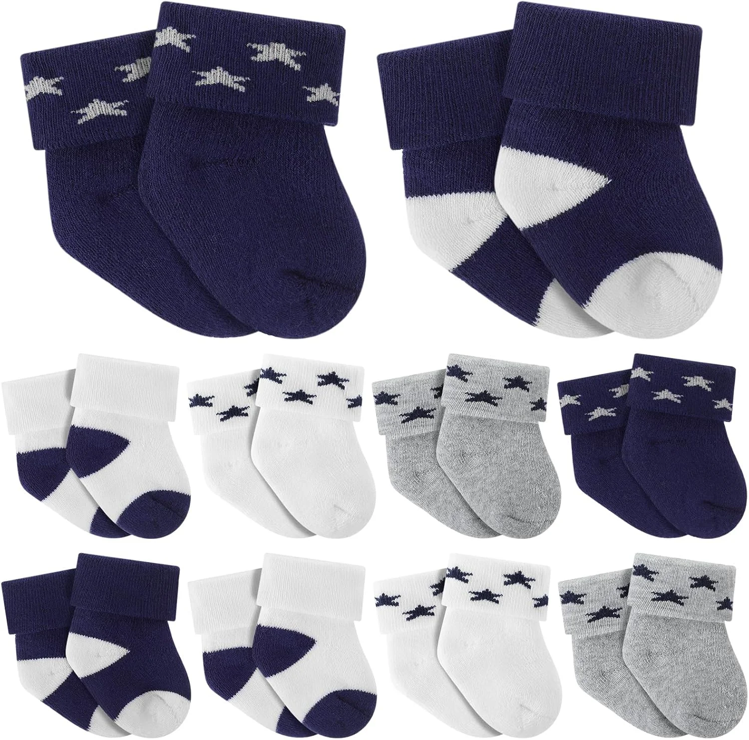 ۱۰ جفت جوراب نوزادی تری کتان لبه برگردان مناسب نوزادان دختر و پسر - آبی تیره، مناسب نوزادان نارس ۱۰ جفت جوراب نوزادی تری کتان لبه برگردان مناسب نوزادان دختر و پسر - آبی تیره، مناسب نوزادان نارس