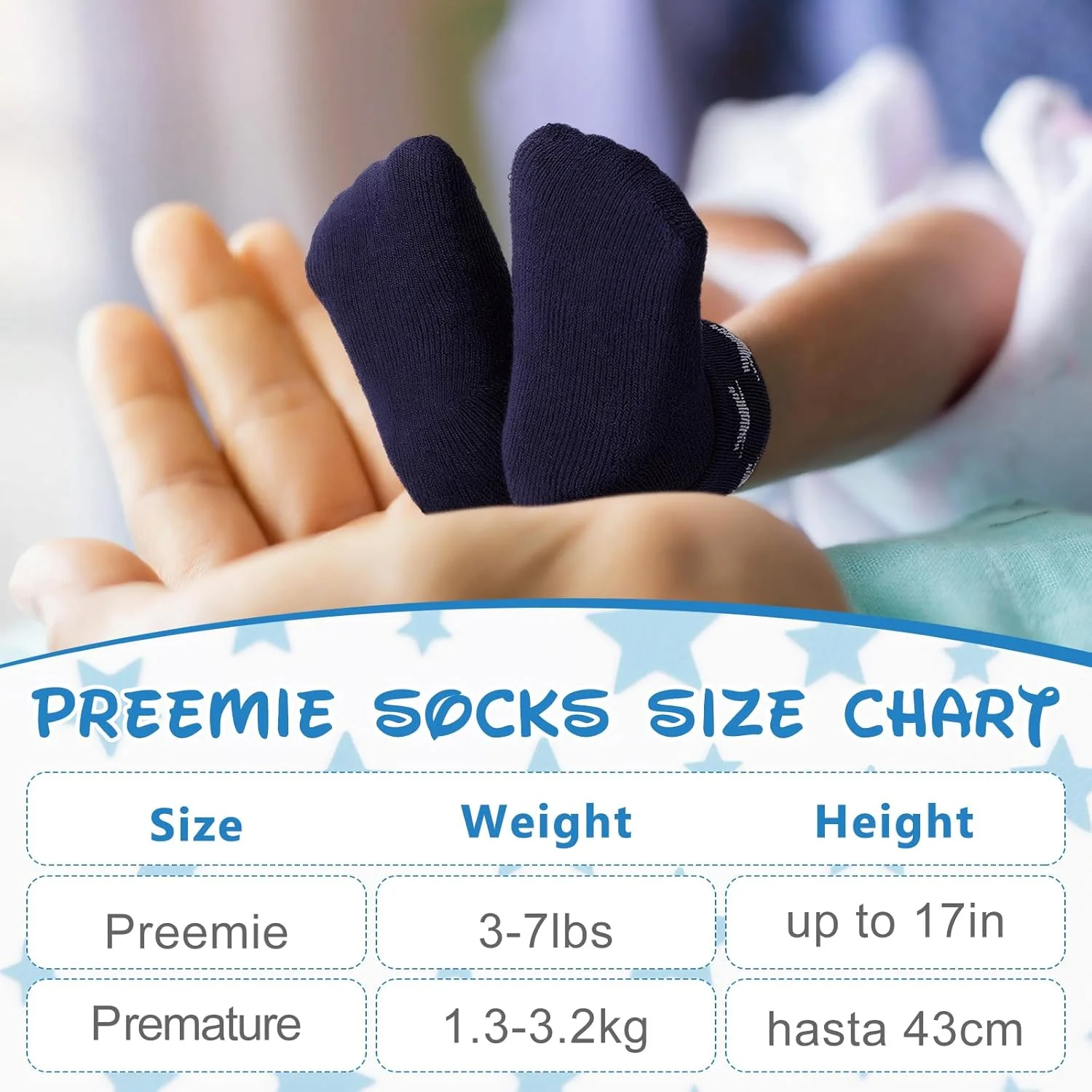 ۱۰ جفت جوراب نوزادی تری کتان لبه برگردان مناسب نوزادان دختر و پسر - آبی تیره، مناسب نوزادان نارس