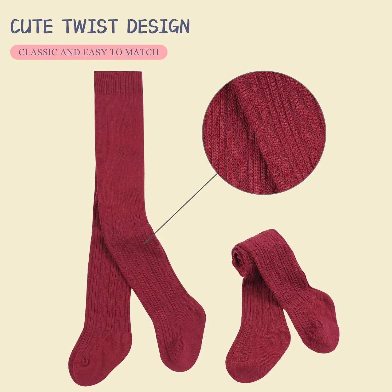 جوراب شلواری نخی دخترانه بچگانه، ساق شلواری بافتنی ضخیم، شلوار ساق بچه گانه ساده و غیر رسمی