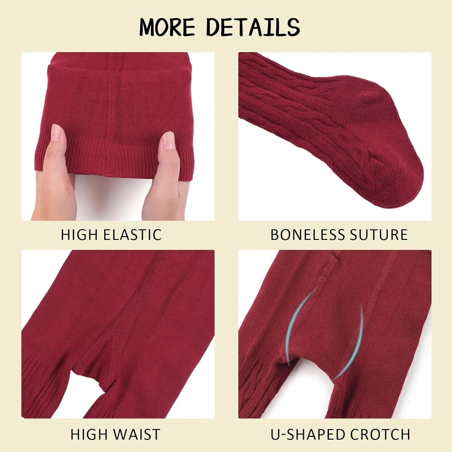 جوراب شلواری نخی دخترانه بچگانه، ساق شلواری بافتنی ضخیم، شلوار ساق بچه گانه ساده و غیر رسمی