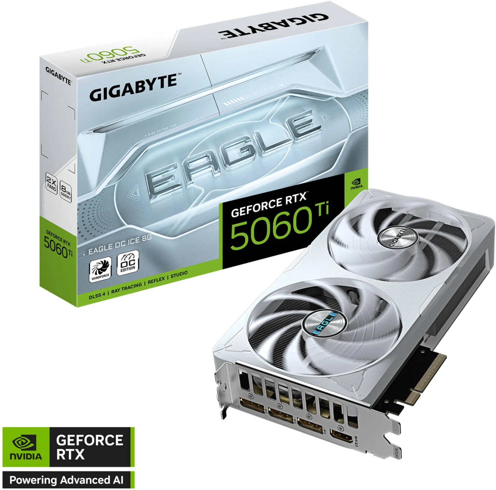 کارت گرافیک GIGABYTE GeForce RTX 5060 Ti EAGLE OC ICE، با 8 گیگابایت حافظه GDDR7 128 بیتی، فرکانس هسته 2617 مگاهرتز، سرعت حافظه 28 گیگابیت بر ثانیه، PCI Express 5.0، سفید | GV-N506TEAGLEOC ICE-8GD