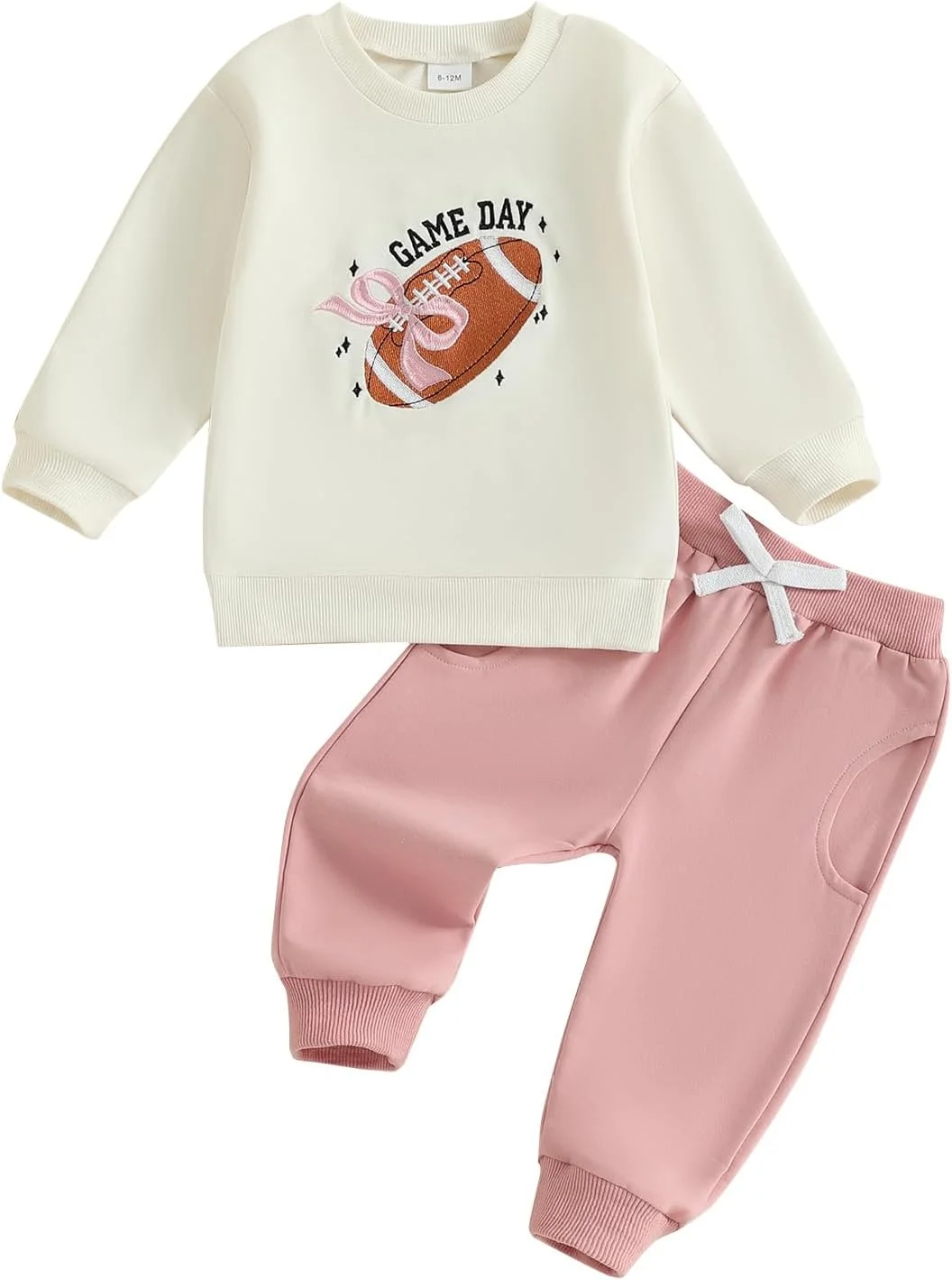 ست لباس پاییزی و زمستانی نوزاد دخترانه، بلوز آستین بلند با طرح حروف و شلوار جاگر، مناسب برای سایزهای 6، 12، 18، 24 ماه و 2 سال