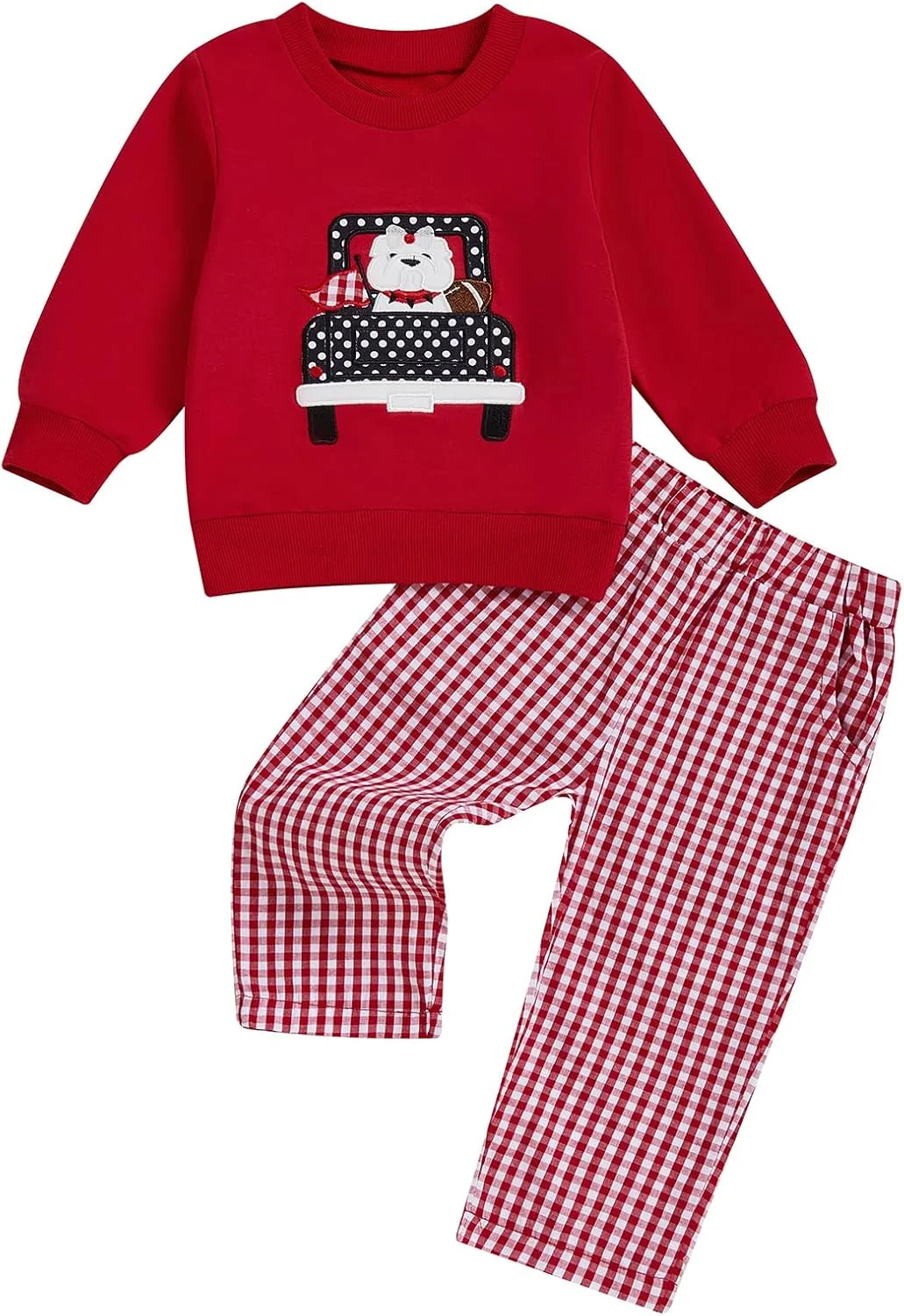 ست لباس پسرانه بچه گانه طرح کامیون و قلب، بلوز و شلوار چهارخانه