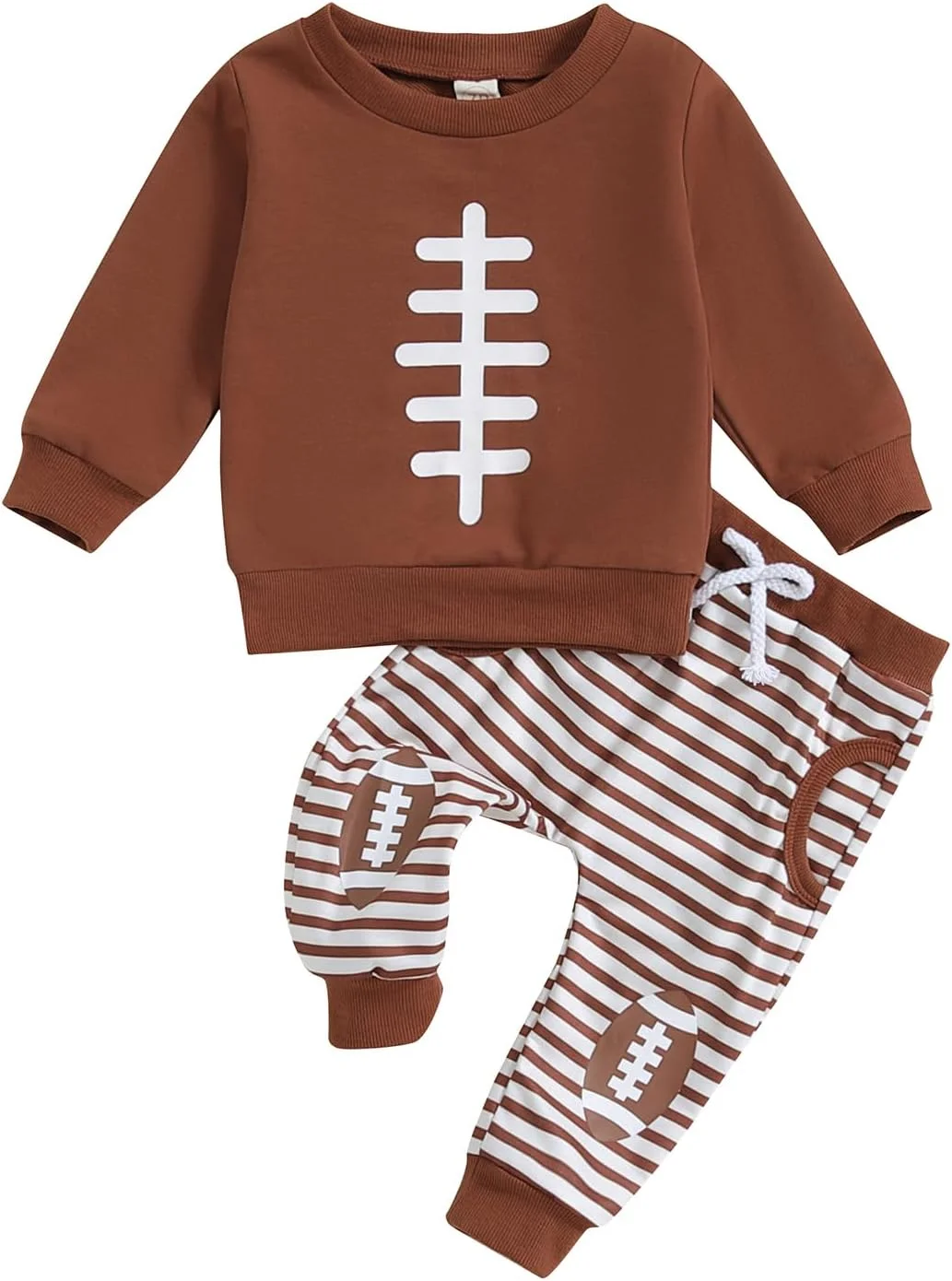 ست لباس پسرانه شامل سویشرت آستین بلند با طرح توپ فوتبال و شلوار راه راه مناسب فصل پاییز و زمستان ست لباس پسرانه شامل سویشرت آستین بلند با طرح توپ فوتبال و شلوار راه راه مناسب فصل پاییز و زمستان