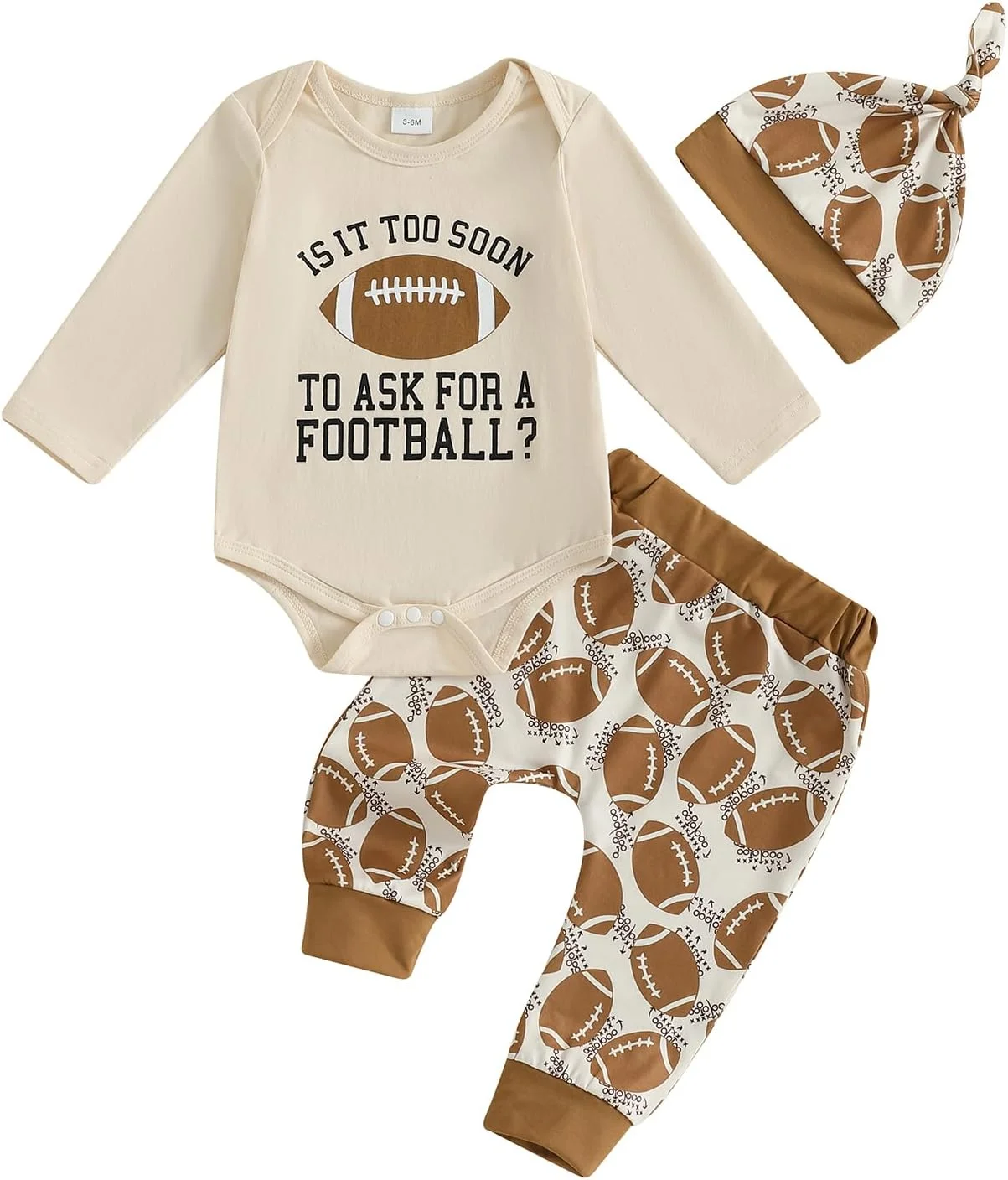 ست لباس نوزادی پسرانه GOOCHEER، رامپر آستین بلند طرح فوتبال، تاپ، شلوار، مناسب فصل پاییز و زمستان به همراه کلاه ست لباس نوزادی پسرانه GOOCHEER، رامپر آستین بلند طرح فوتبال، تاپ، شلوار، مناسب فصل پاییز و زمستان به همراه کلاه