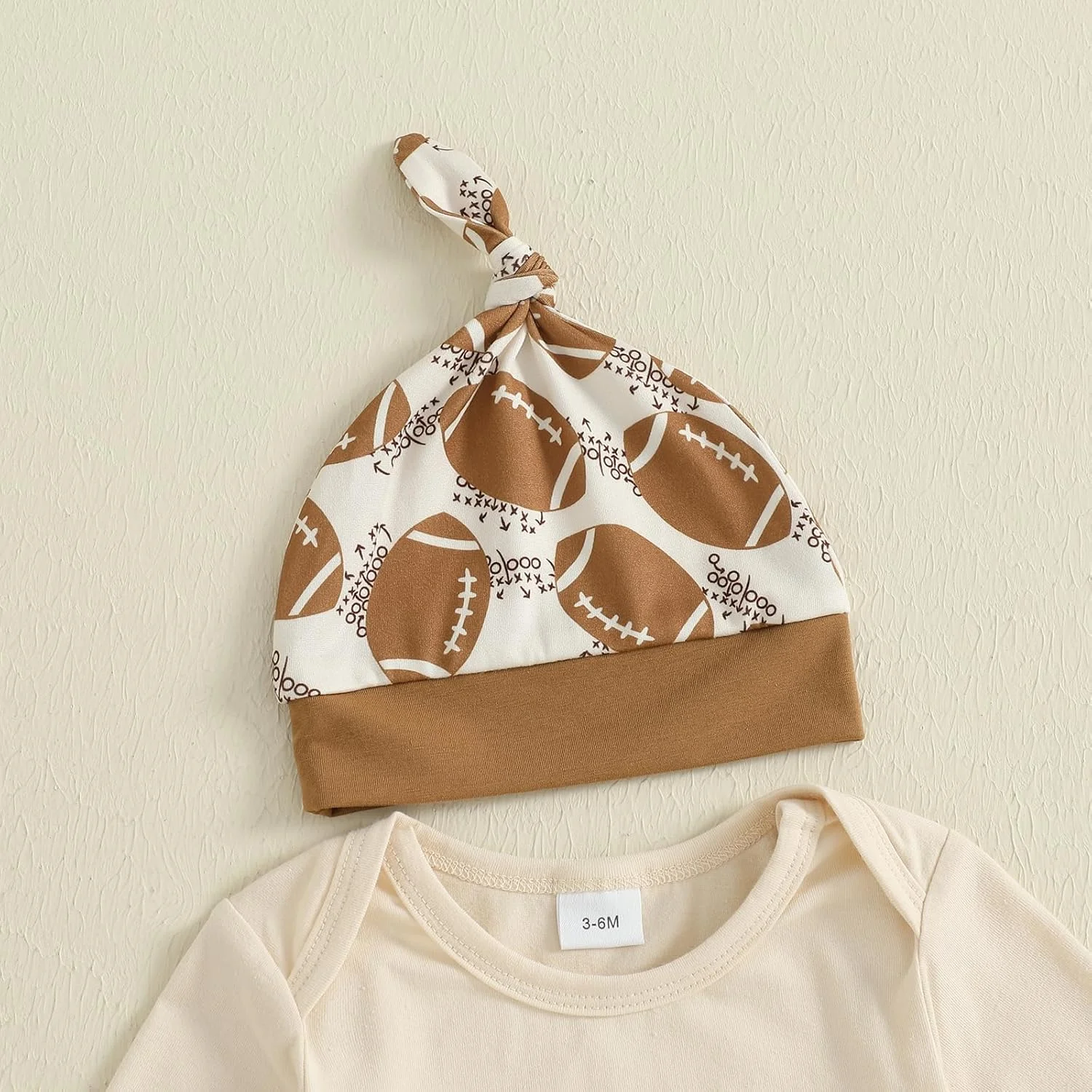 ست لباس نوزادی پسرانه GOOCHEER، رامپر آستین بلند طرح فوتبال، تاپ، شلوار، مناسب فصل پاییز و زمستان به همراه کلاه