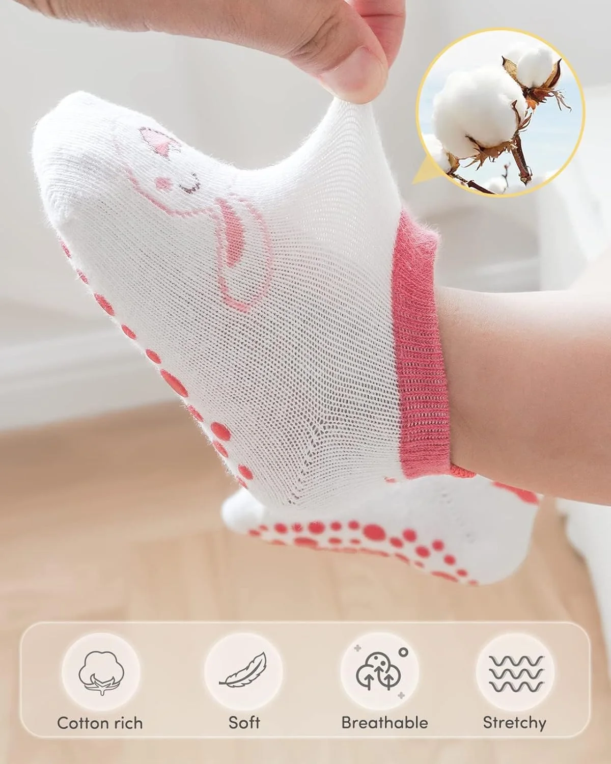 جوراب نوزادی ضد لغزش Adorel، مجموعه 6 جفتی جوراب مچی نخی طرح کارتونی حیوانات با کفی ضد لغزش برای نوزاد پسر و دختر