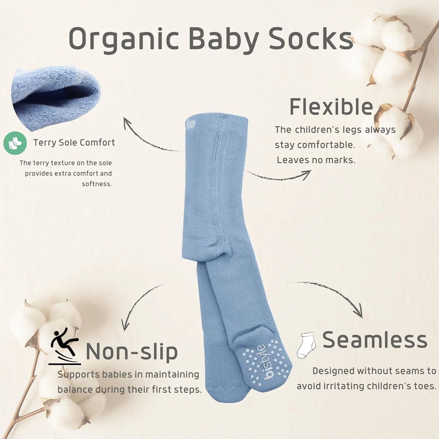 جوراب شلواری ضخیم دخترانه نرم | جوراب ساق بلند پنبه ارگانیک گرم | مناسب نوزاد و کودک نوپا