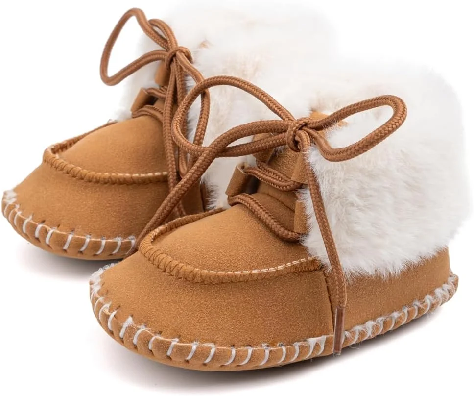 کفش بوت زمستانی نوزاد پسرانه دخترانه پولیشی، بوت کابویی منگوله دار، پاپپیون، زیپ دار در قسمت مچ پا، زیره نرم، کفش های گرم نوزادی مناسب برای اولین قدم های کودک در فضای باز