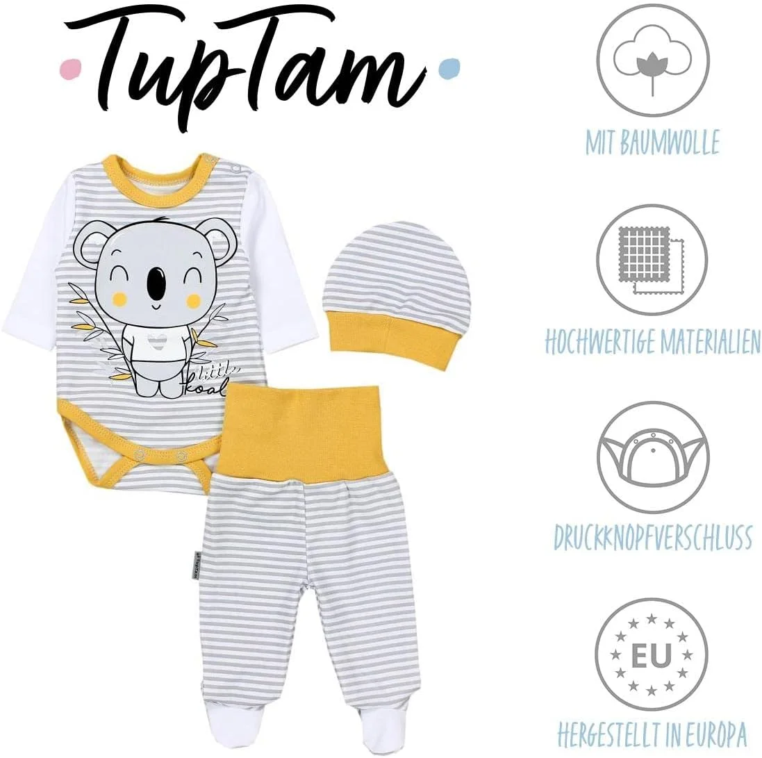 ست لباس نوزادی تاپ تم شامل بادی، کلاه و شلوار - 3 تکه