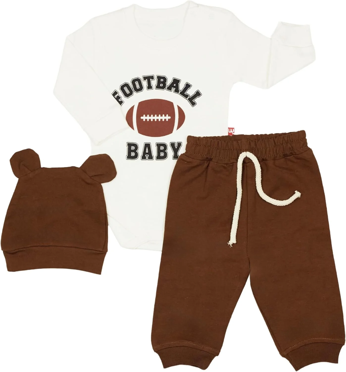 ست لباس نوزادی پسرانه و دخترانه، شامل بادی، شلوار و کلاه با طرح توپ، تهیه شده از پنبه