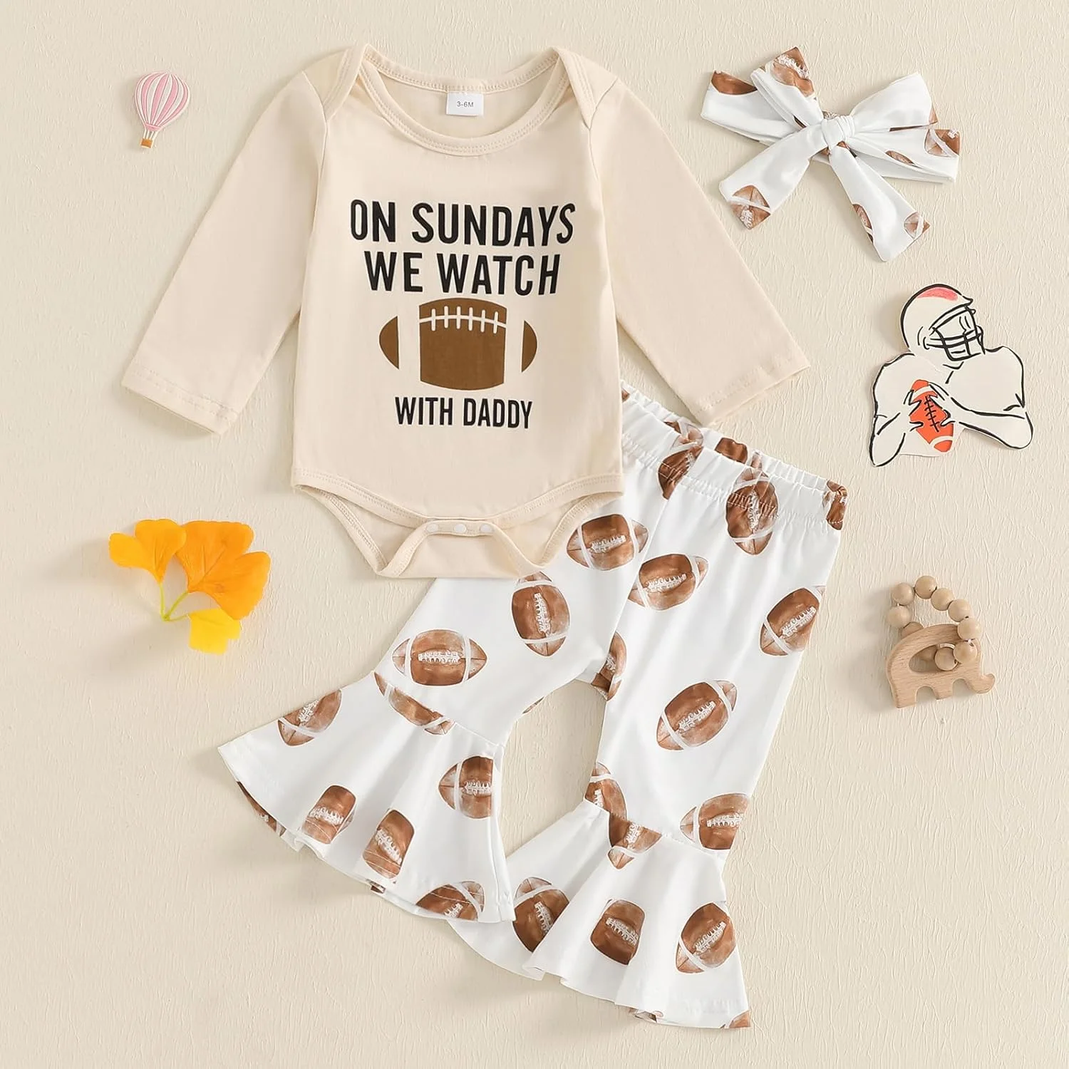 لباس نوزادی دخترانه سیوریگائوکا با طرح فوتبال، رامپر و شلوار دمپا گشاد مناسب روزهای مسابقه