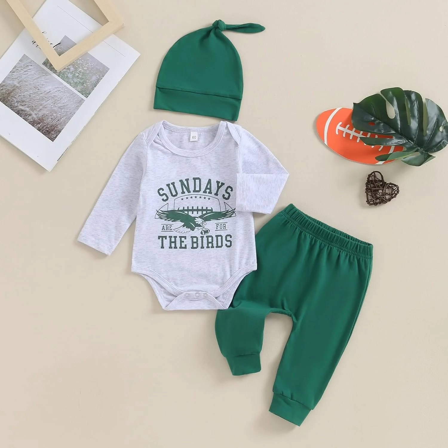 ست لباس نوزادی پسرانه طرح فوتبال، شامل سرهمی، شلوار و کلاه، 3 تکه مناسب فصل پاییز