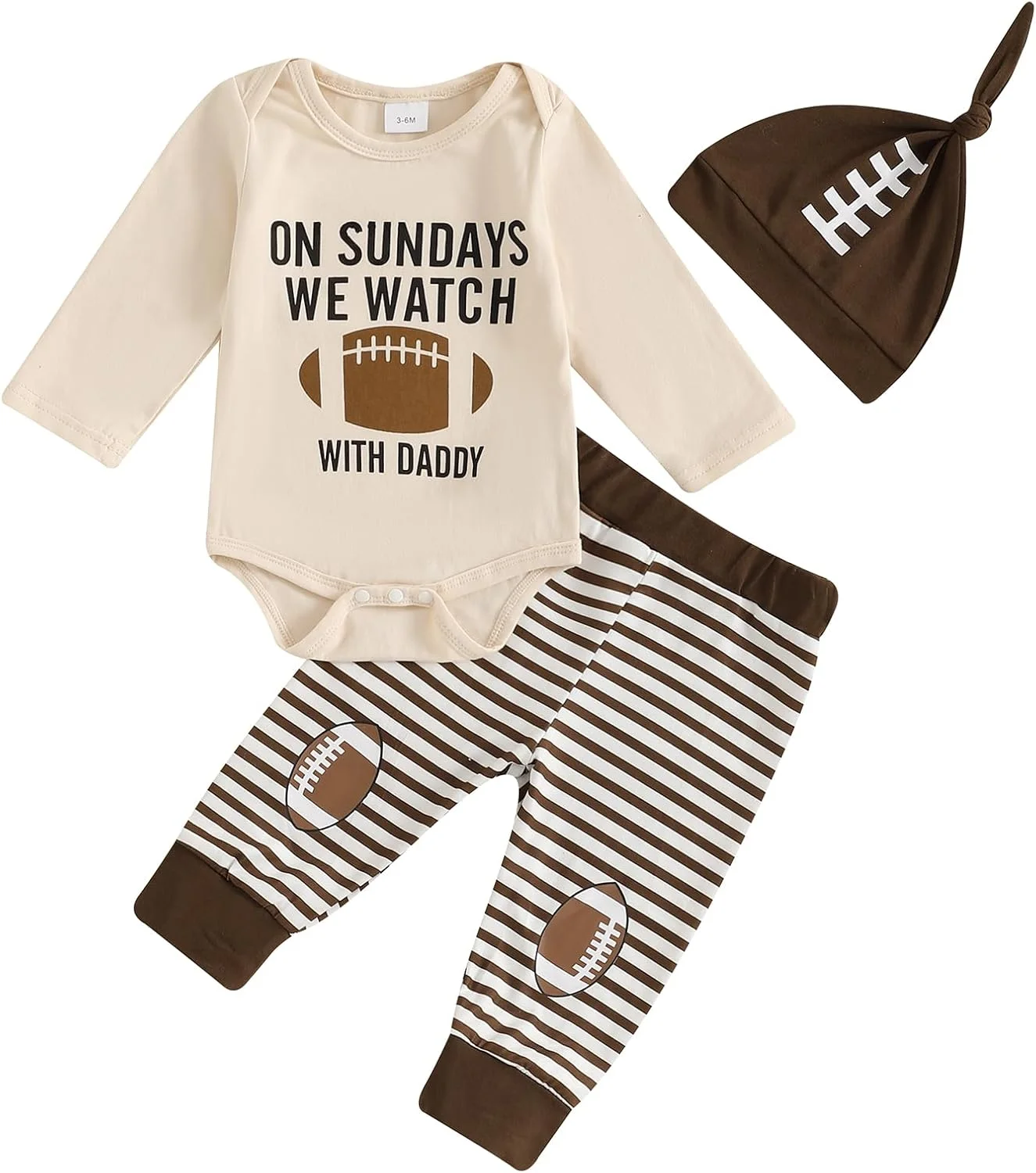 لباس نوزادی پسرانه با طرح فوتبال - رامپر، شلوار راه راه و کلاه
