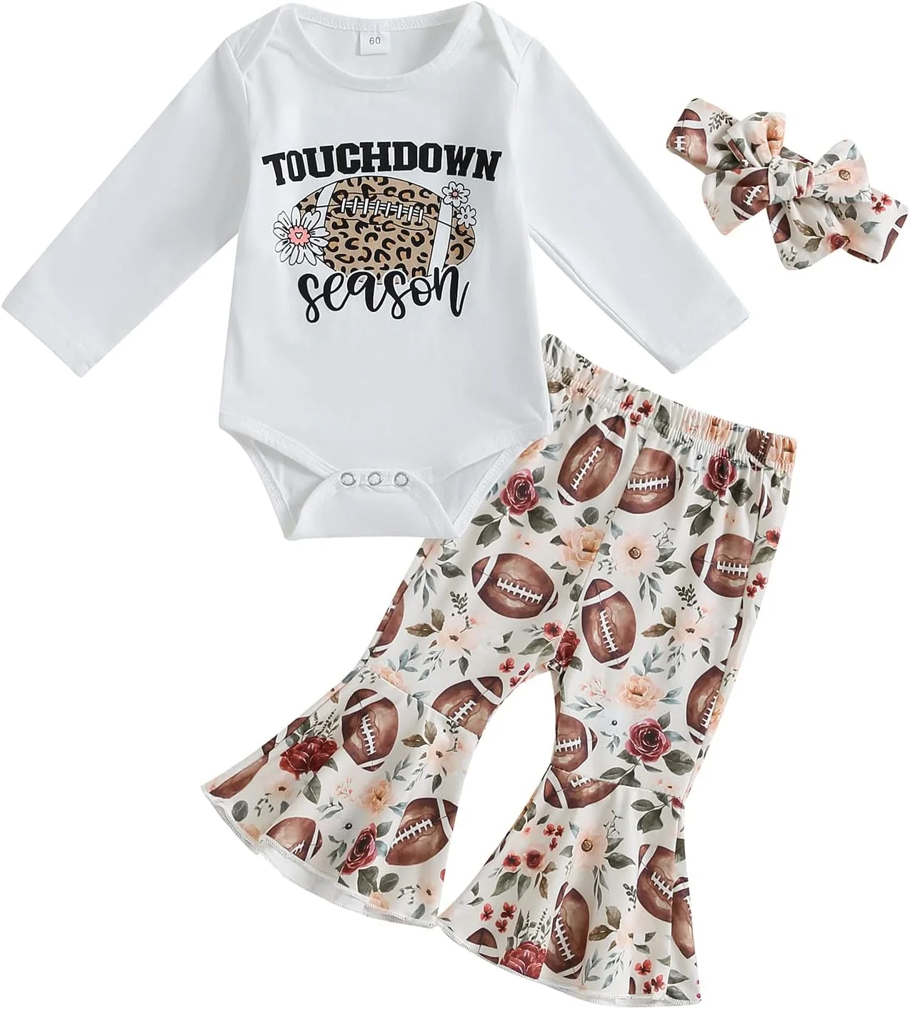 لباس پاییزی نوزاد دختر، رامپر آستین بلند و شلوار دمپا گشاد