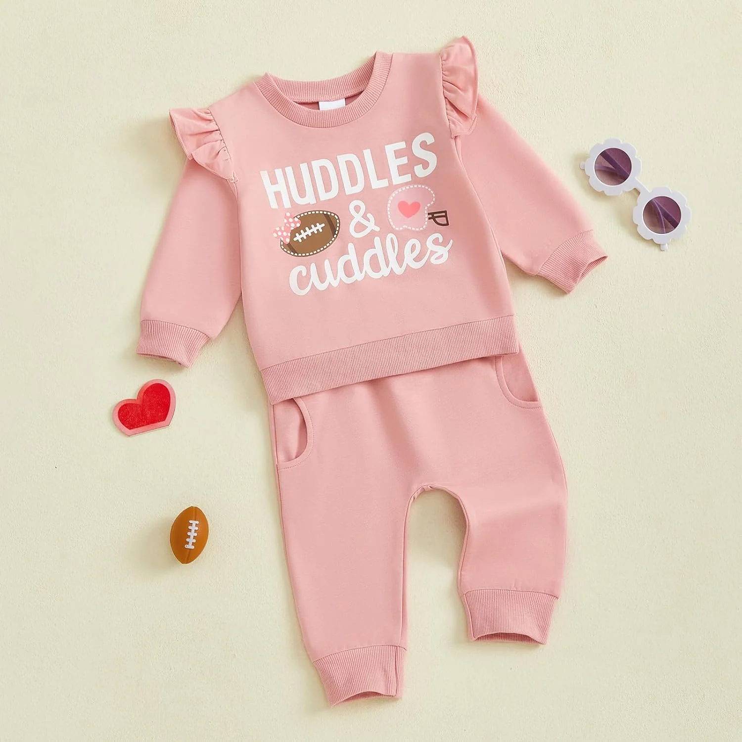 لباس نوزادی دخترانه، ست بلوز و شلوار طرح توپ راگبی مناسب فصل پاییز