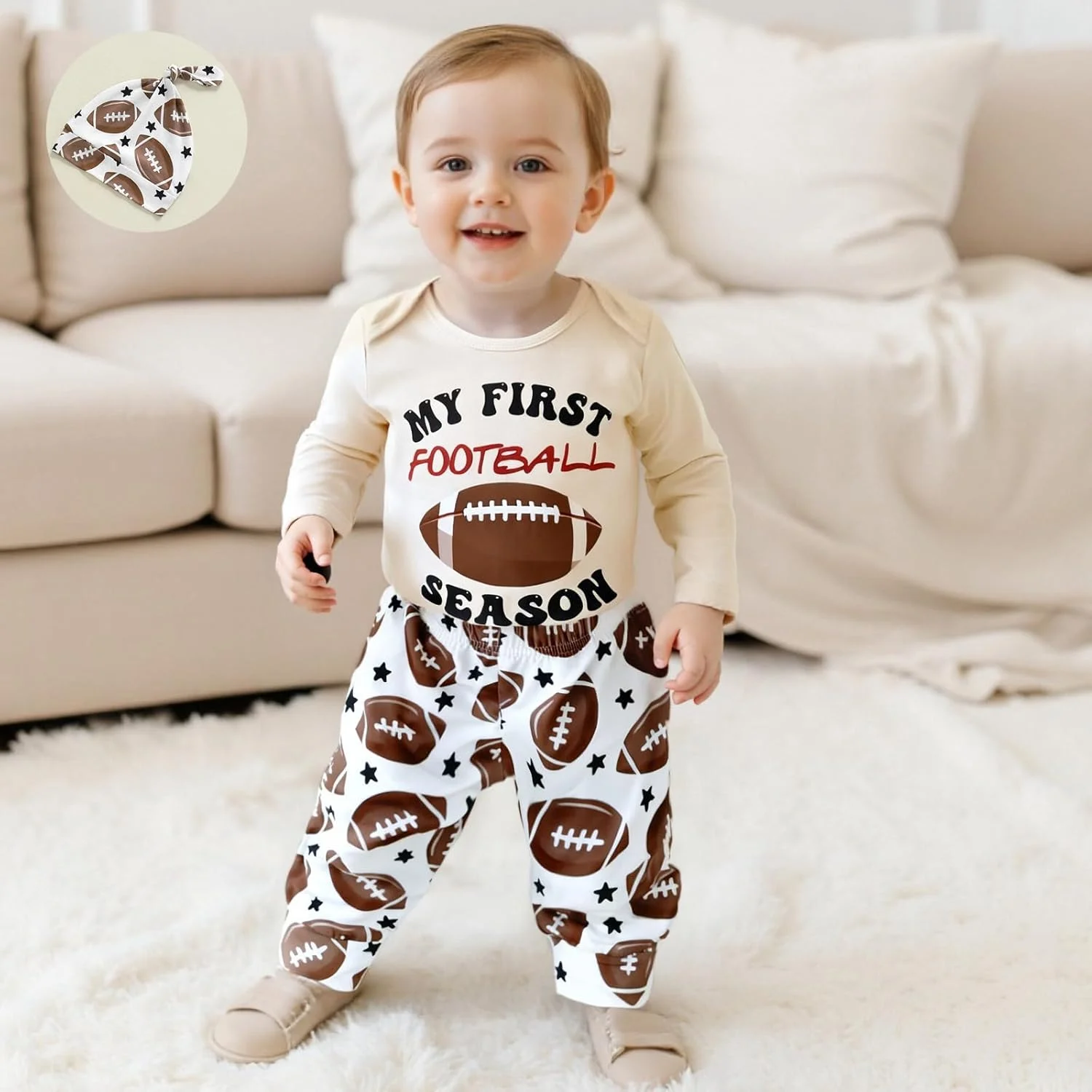 ست لباس نوزاد پسرانه هونگاندا، شامل بادی، شلوار راگبی و کلاه - طرح فصل