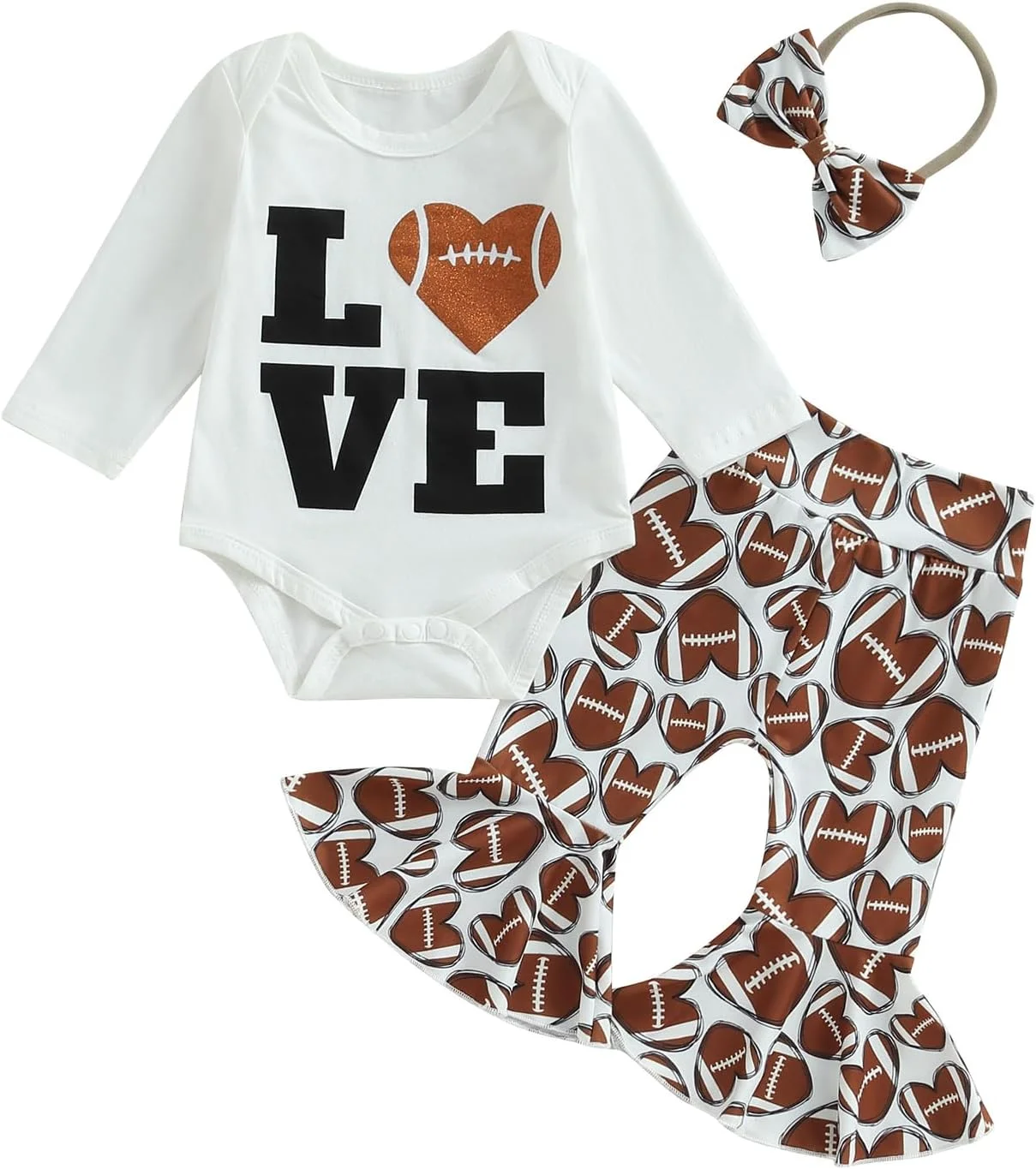 لباس نوزادی دخترانه، آستین کوتاه، رامپر طرح فوتبال، تاپ و شلوار طرح قلب، ست لباس کودک