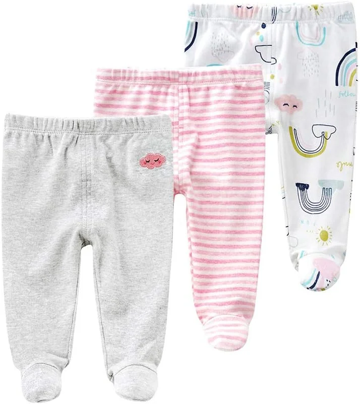 Teach Leanbh ست 3 عددی شلوار جوراب دار نوزادی، پنبه ای، گلدوزی شده، طرح چاپی، ساق های غیر رسمی 0-12 ماه