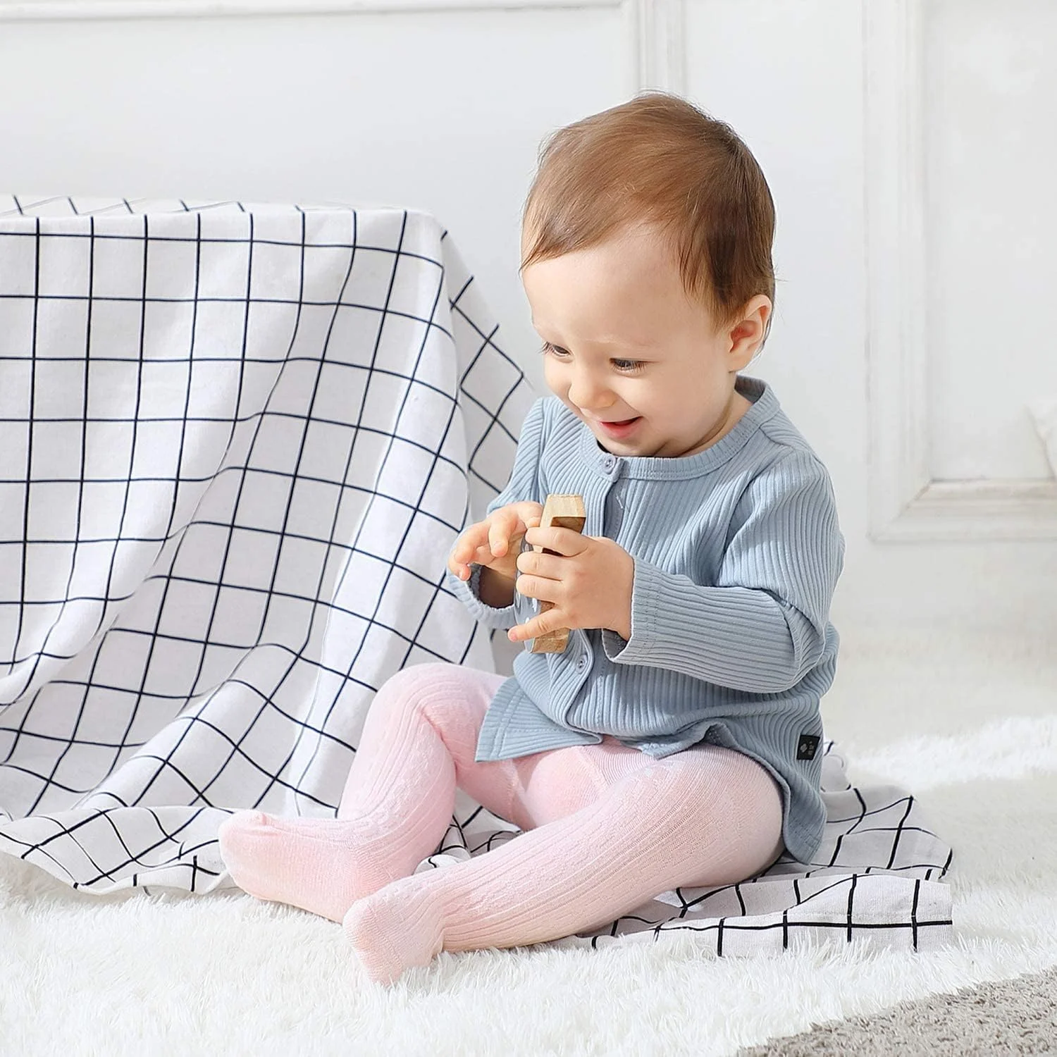 جوراب شلواری دخترانه SYGA، ساق‌های نرم نخی برای نوزادان، جوراب‌های بافتنی یکدست برای کودکان نوپا، شلوار گرم قلاب بافی برای نوزادان - بنفش