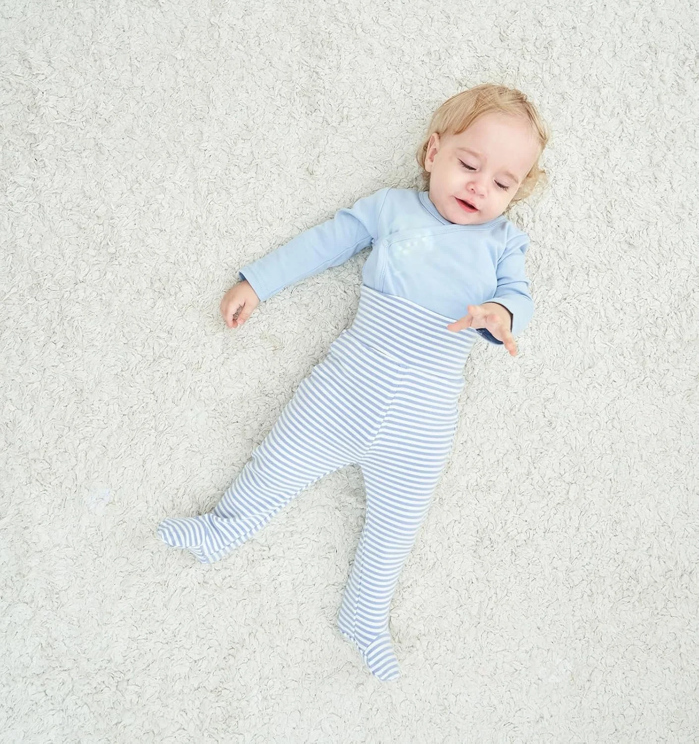 شلوار نوزادی پا دار، مناسب 0 تا 12 ماه، بسته 2 عددی، آبی، 6-12 ماه