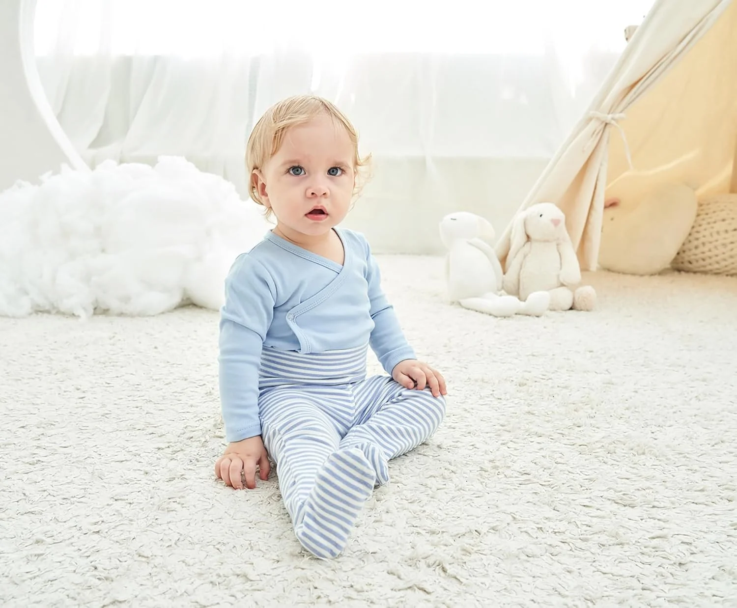 شلوار نوزادی پا دار، مناسب 0 تا 12 ماه، بسته 2 عددی، آبی، 6-12 ماه