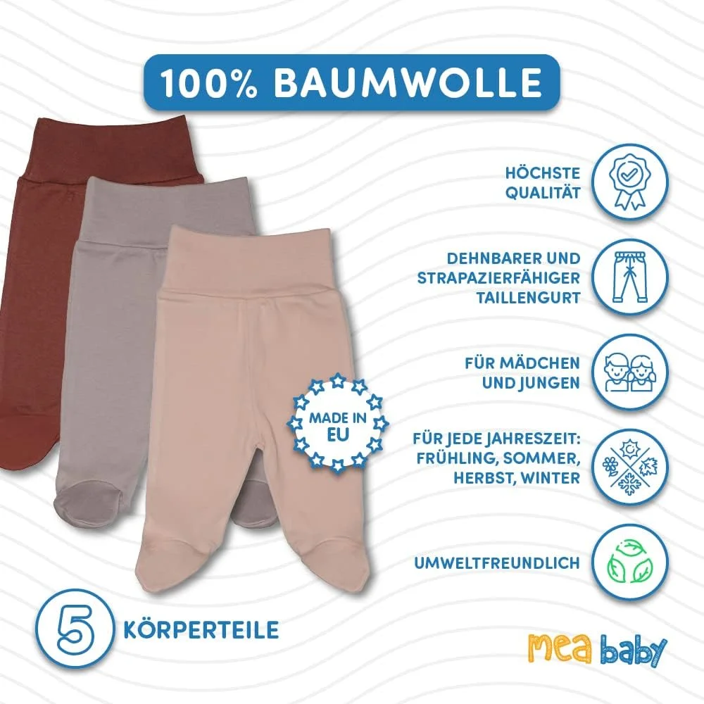 شلوار نوزادی پا دار، 100% پنبه، بسته 5 عددی. شلوار راحتی نوزادی پا دار. شلوار نوزادی پا دار، شلوار نوزادی پسرانه پا دار، دخترانه
