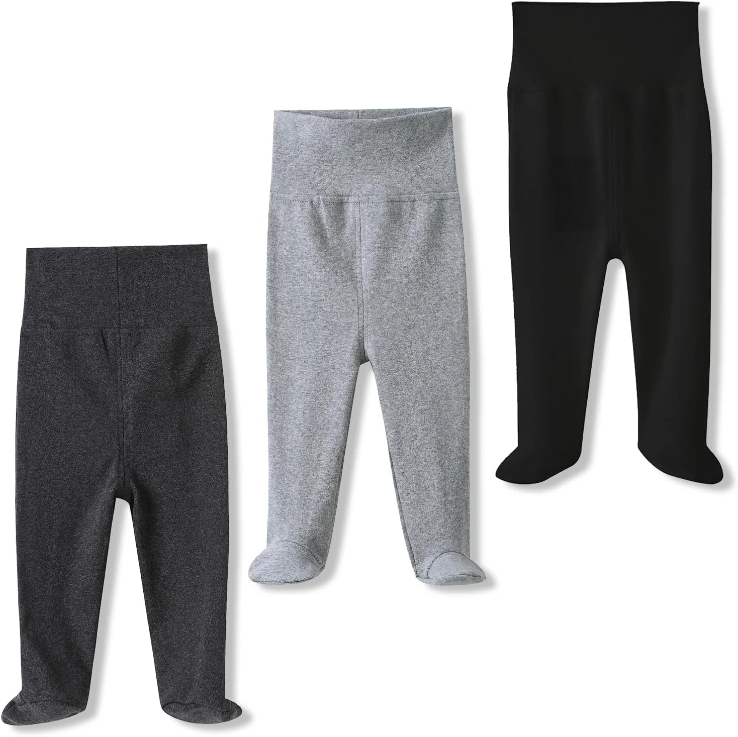 شلوار کمر بلند نوزادی با جوراب BINIDUCKLING برای پسران و دختران - پنبه ای - شلوار راحتی نوزادی با جوراب، بسته 3 عددی